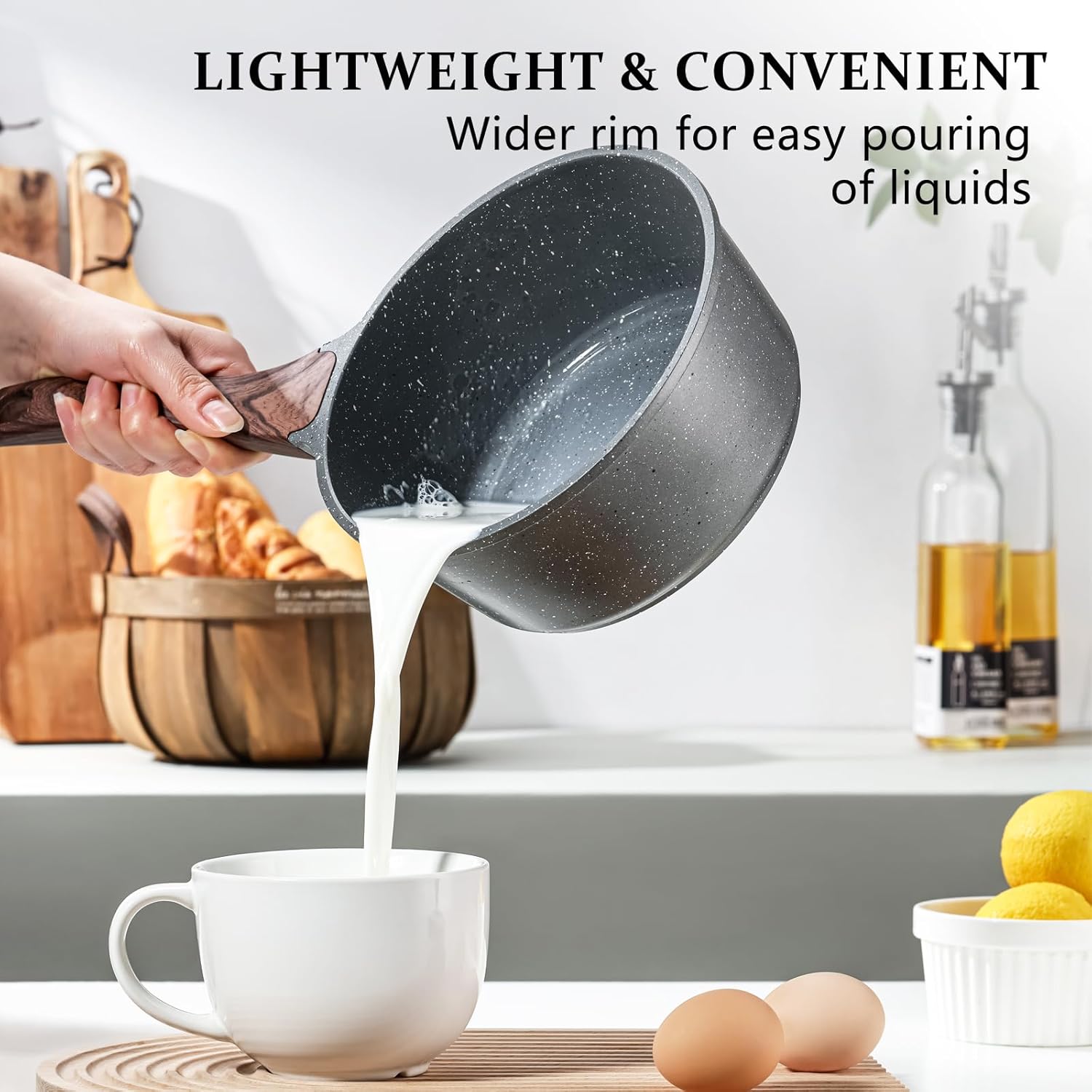 sensarte nonstick sauce pan with lid, 2qt small sauce pot with swiss granite coating, stay cool handle, multipurpose handy little saucepan, induction capable, pfoa free(18 cm)