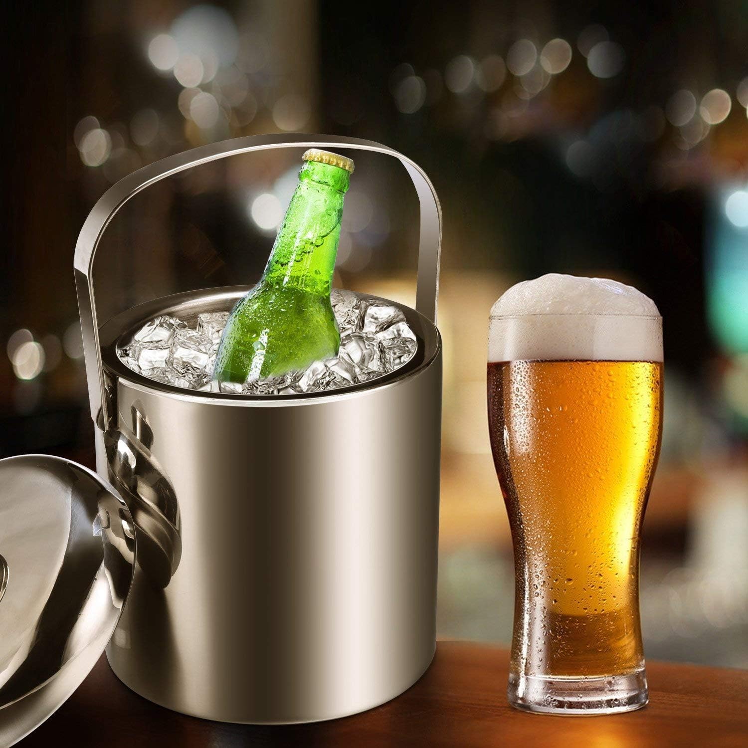 oban stainless steel silver double wall ice bucket with lid