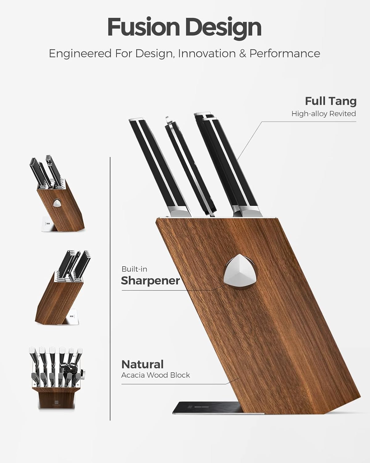 hanmaster kitchen knife set, 15 pcs knife sets for kitchen with block, x50crmov15 high carbon german steel knife set with 6x serrated steak knife, knife sharpeners, kitchen scissors, heavy.