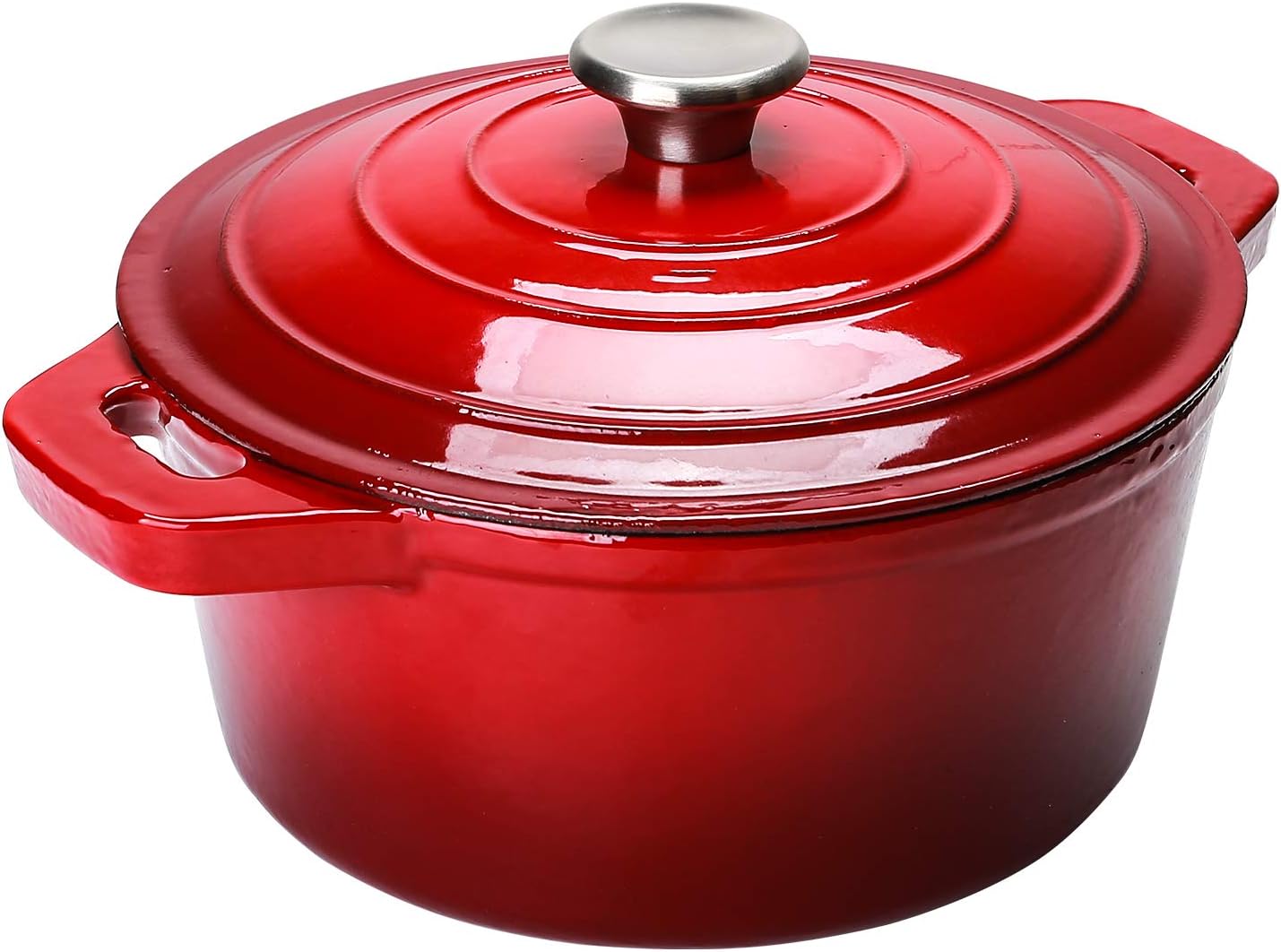 puricon 5.5 quart enameled cast iron dutch oven with lid, 5.5 qt deep round dutch oven pot with dual handles red