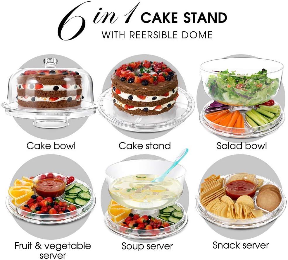 masthome cake stands with 2pcs spoons 6 in 1 multi functional cake stand with dome 30.4cm (12 in) chip dip server with dome