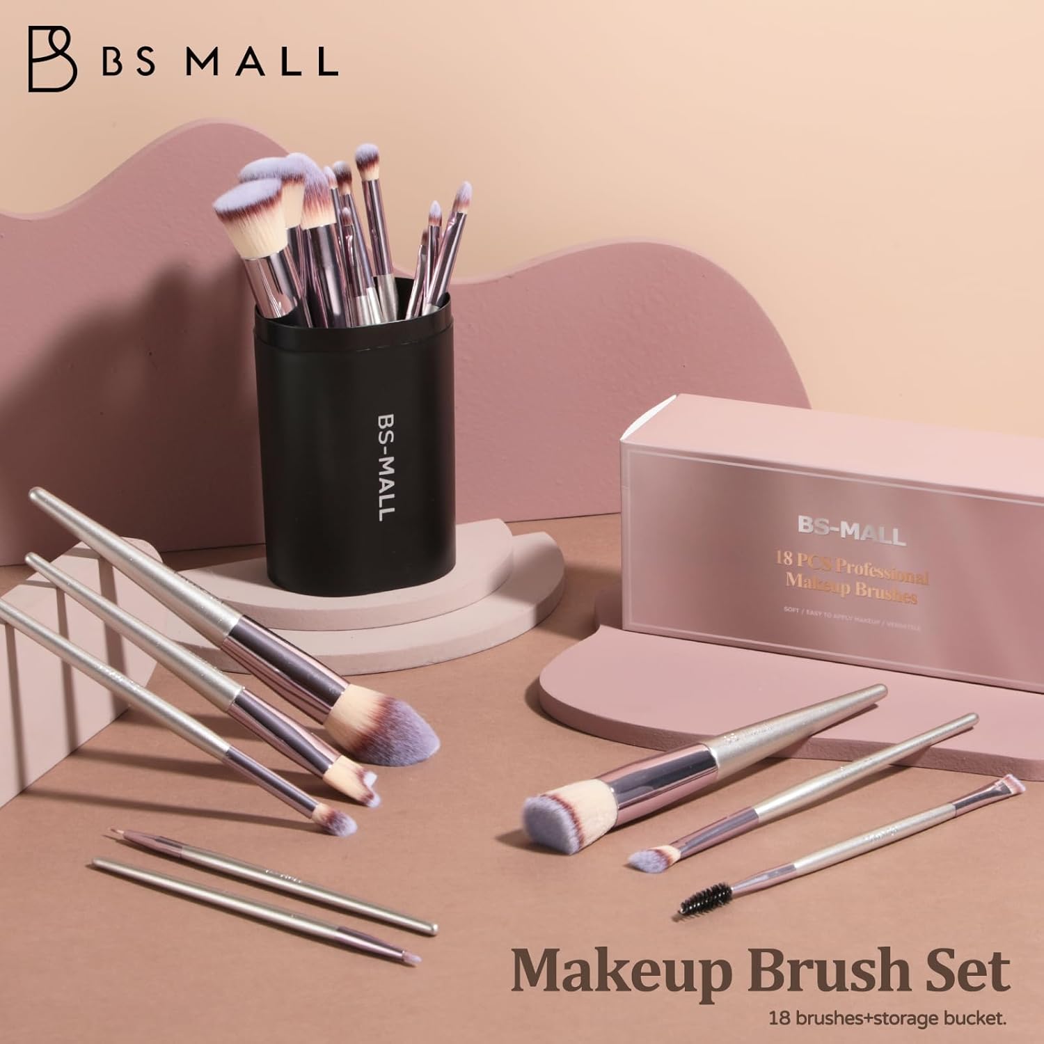 bs mall makeup brush set 18 pcs premium synthetic foundation powder concealers eye shadows blush makeup brushes with black case