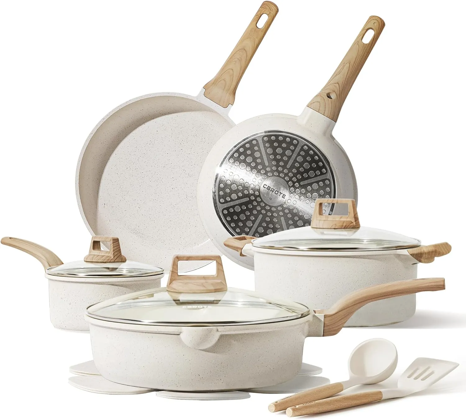 CAROTE 14 Pcs Pots and Pans Set Nonstick,Cookware Set Kitchen Cooking Set with Utensil and Pan Protectors