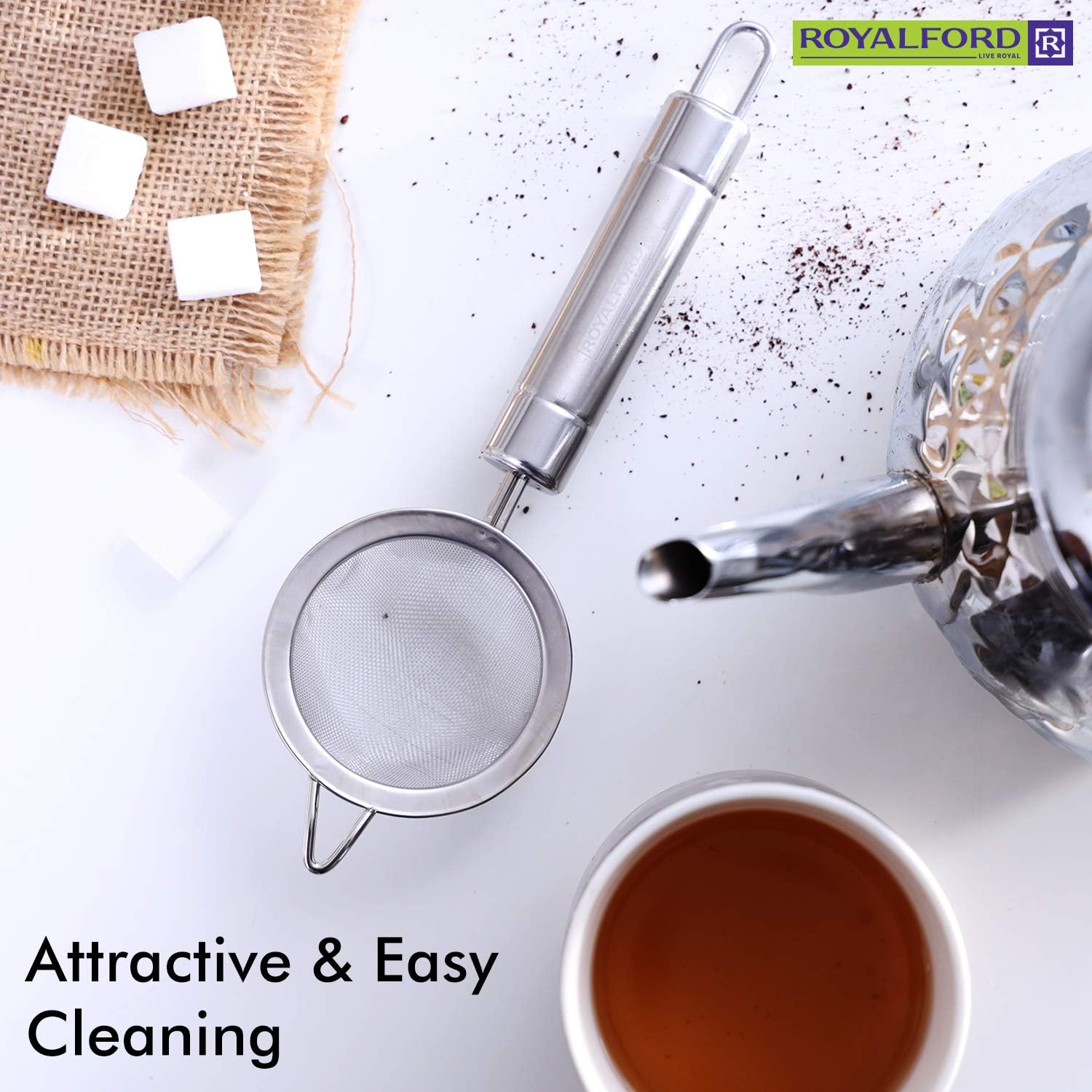 royalford food strainer, tea silver 6.5 cm, rf5924