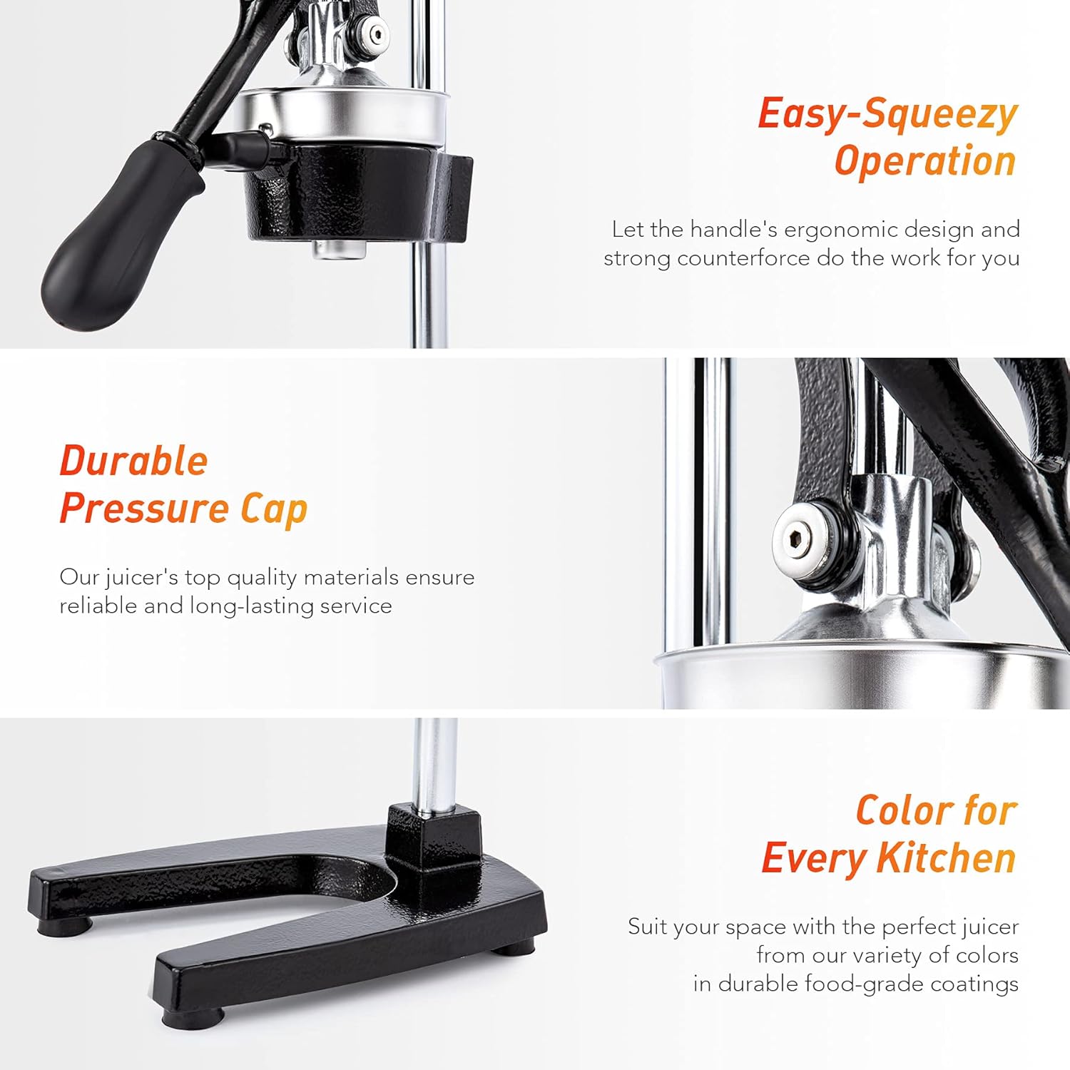 commercial grade citrus juicer hand press manual fruit juice squeezer orange lemon pomegranate black, assorted, co z 0003