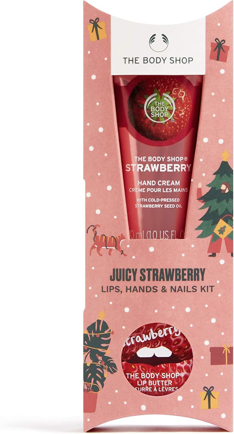the body shop strawberry duo 2pc gift set, includes strawberry lip butter and mini hand cream