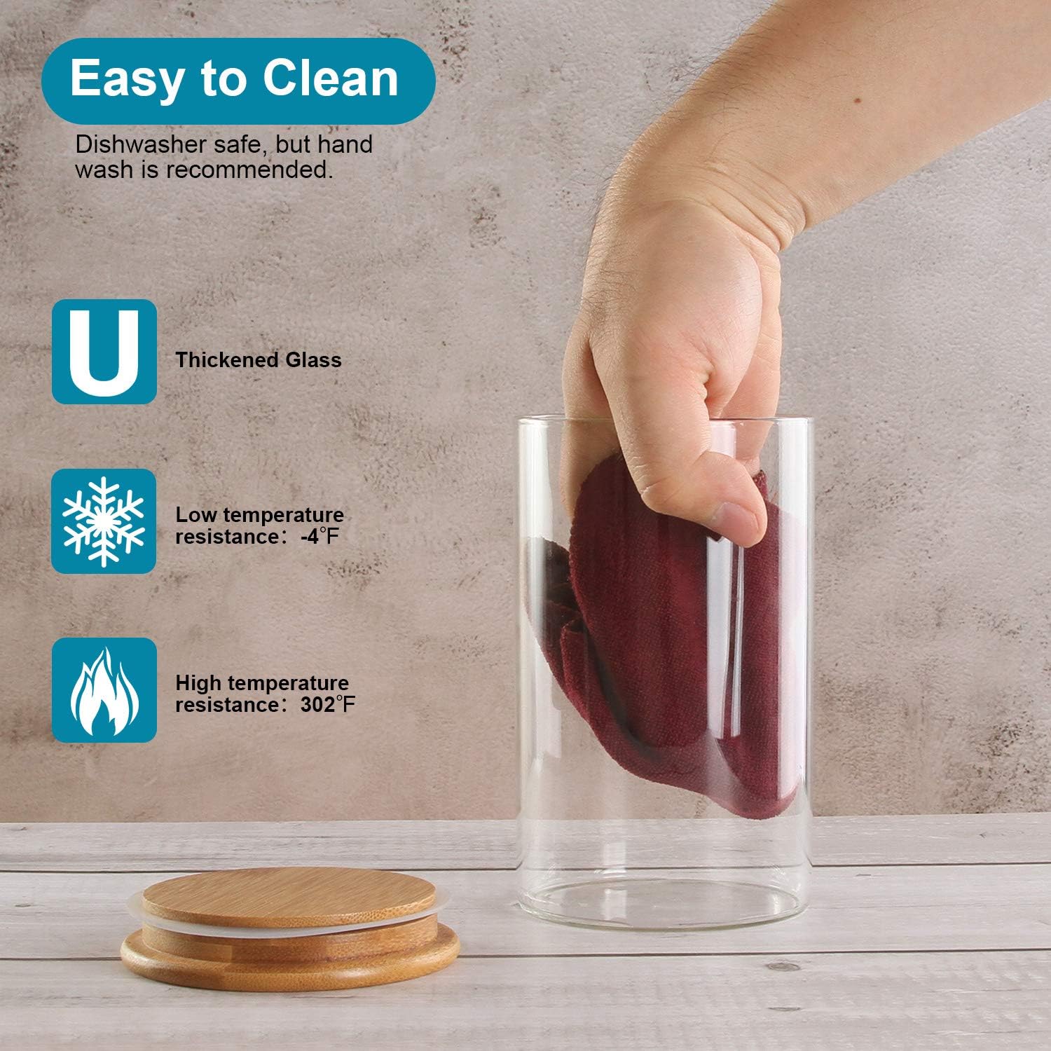 ellenge glass food storage jars containers, high borosilicate glass cookies jars with airtight bamboo lid set of 3, kitchen canisters for coffee, flour, sugar, candy, cookie 750ml/25.36fl.oz