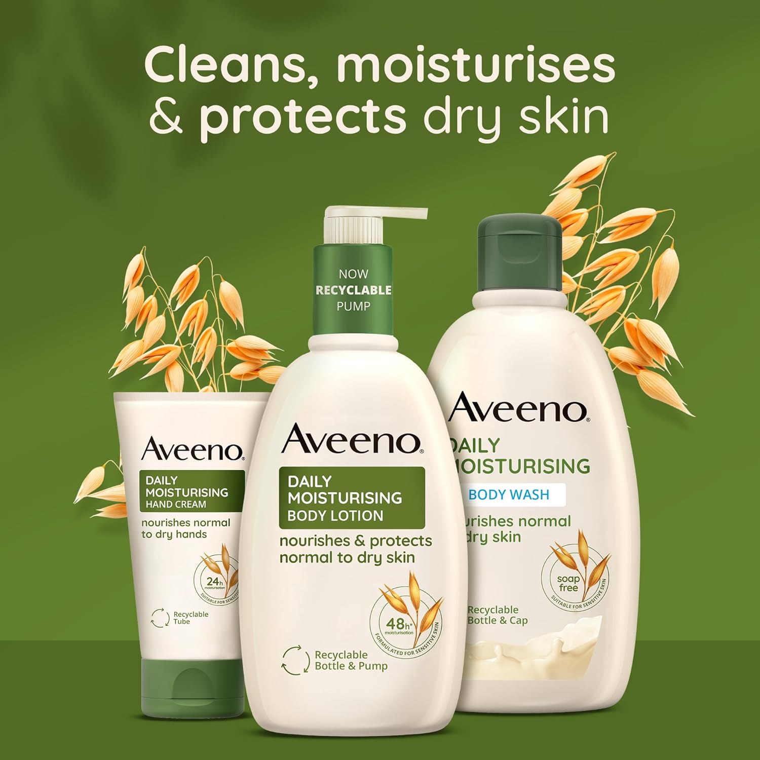 aveeno daily moisturising body wash, with soothing oat, suitable for sensitive skin, gently cleanses and nourishes, soap free, lightly scented, 500ml