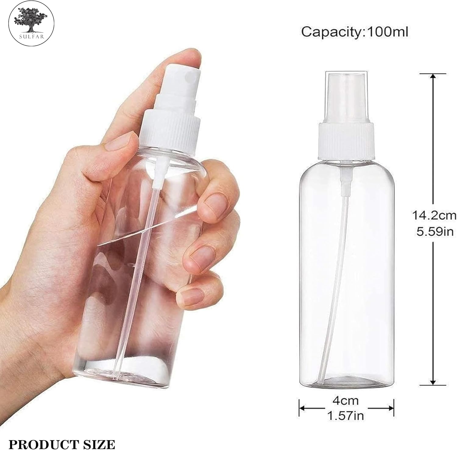 sulfar 4pcs 100ml sprayer spray bottles refillable container watering can travel toiletries liquid containers for cleaning, plants, misting (100ml)