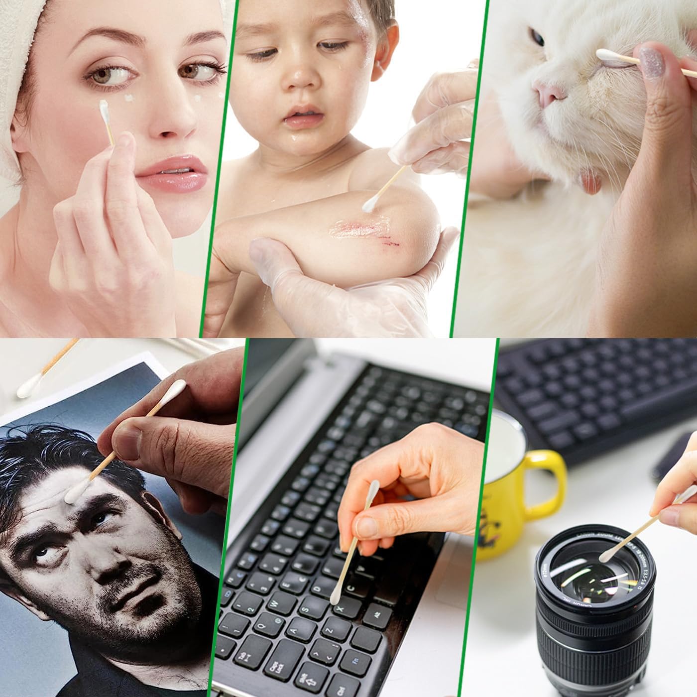 mocui bamboo cotton swabs double tipped round thick tips | 100% cotton biodegradable & organic unbleached natural | q tips safety swabs | wooden cotton buds for ears makeup or nails 500 count