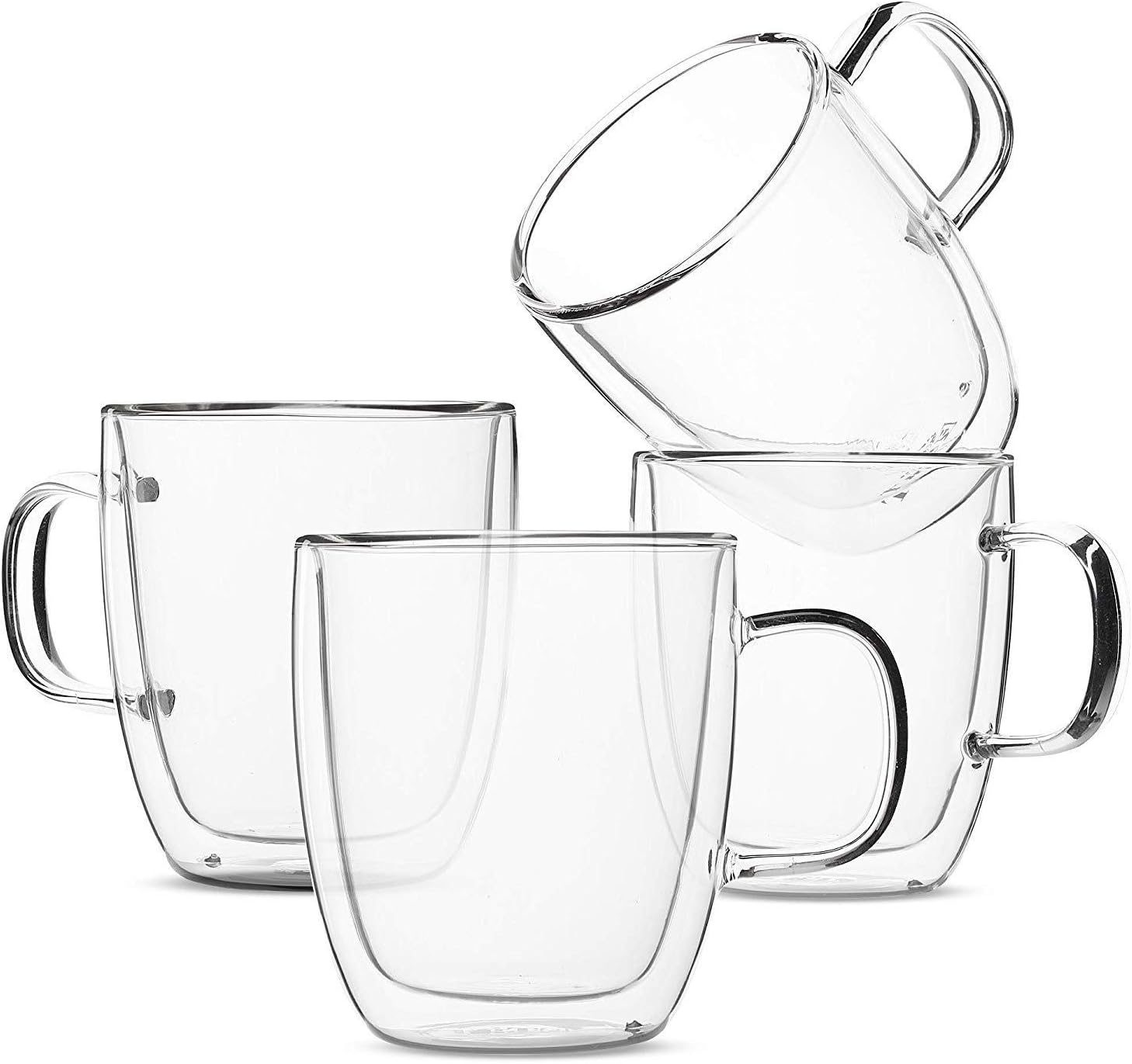 nibeminent set of 4 (12 oz, 350 ml), coffee mugs, glass tea mugs, double wall glass coffee cups, tea cups, latte cups, glass coffee mug, beer glasses, latte mug, clear mugs, glass cappuccino cups