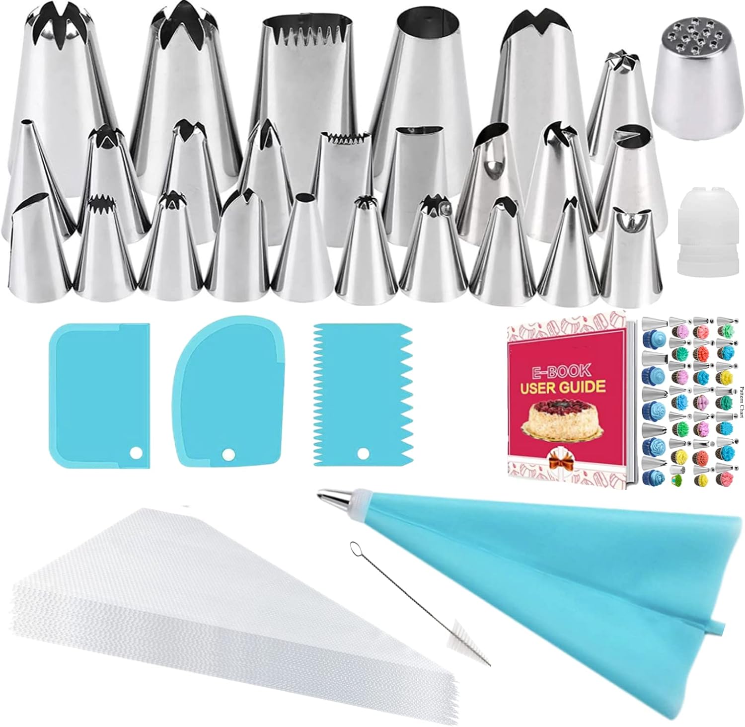 yin aisike icing nozzles set, cake decorating set, stainless steel piping icing nozzles, reusable silicone piping bag, suitable for cakes, cupcakes, cookies, pastries, beginners