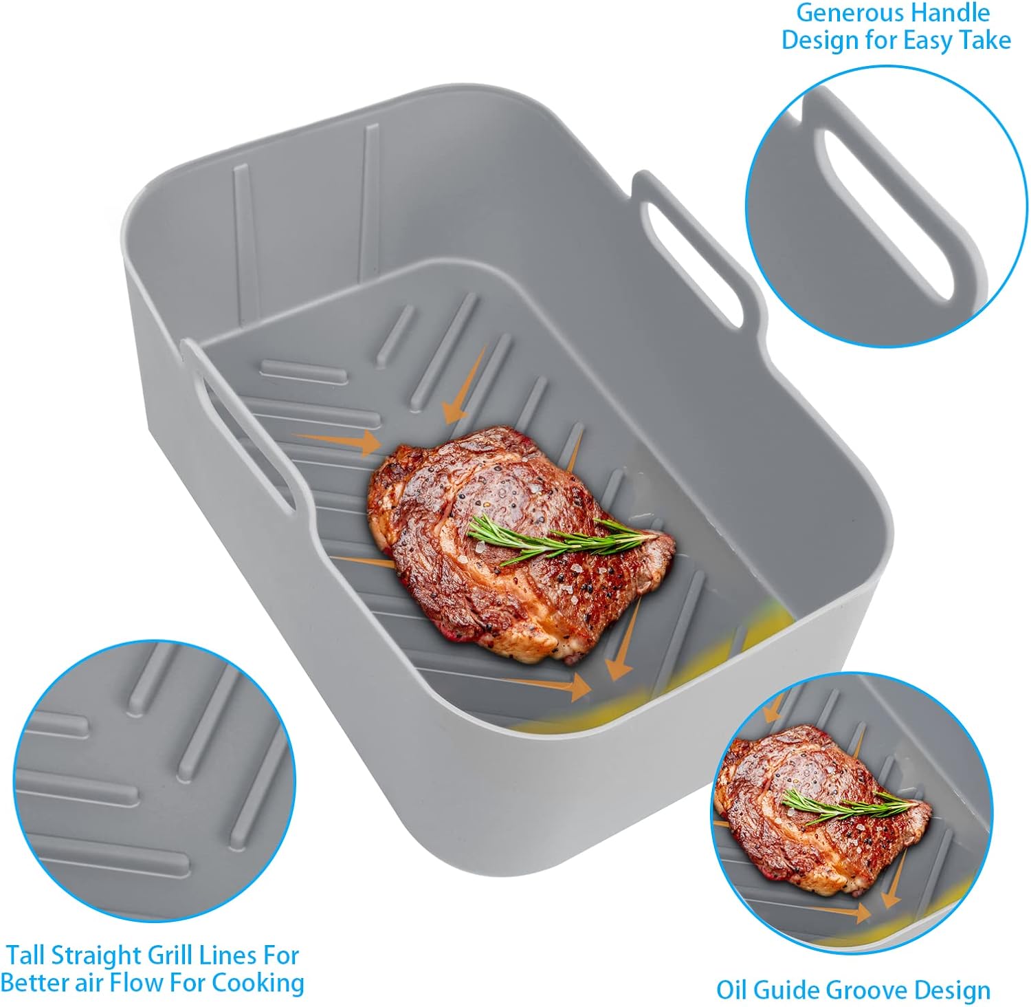 air fryer silicone liners 2pcs for ninja dual dz401 dualzone,air fryer silicone pot reusable silicone air fryer liners non stick air fryer basket accessories replacement baking tray (dz401 grey 2pcs)