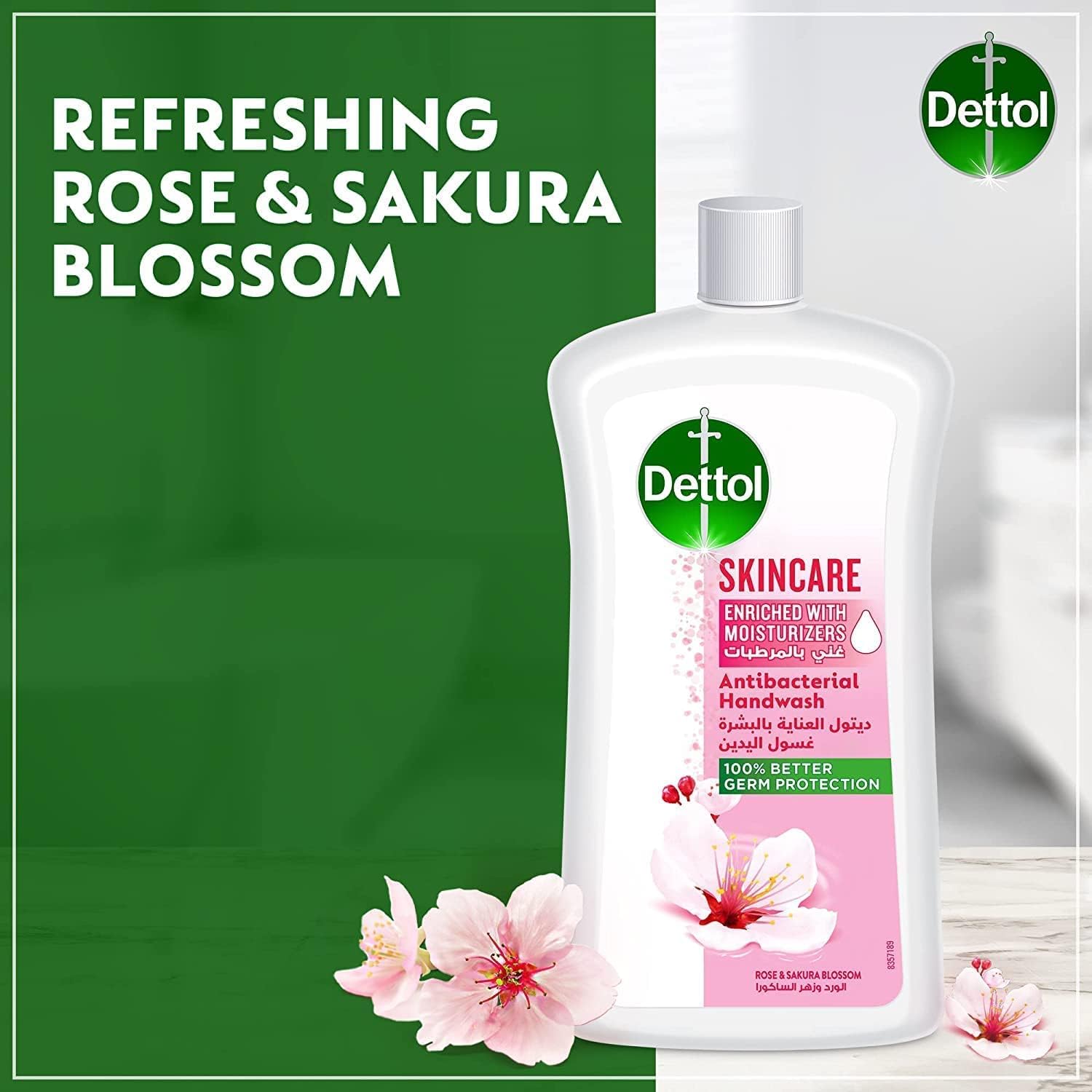dettol skincare hand wash liquid soap refill, rose & sakura blossom fragrance, 1l, pack of 2