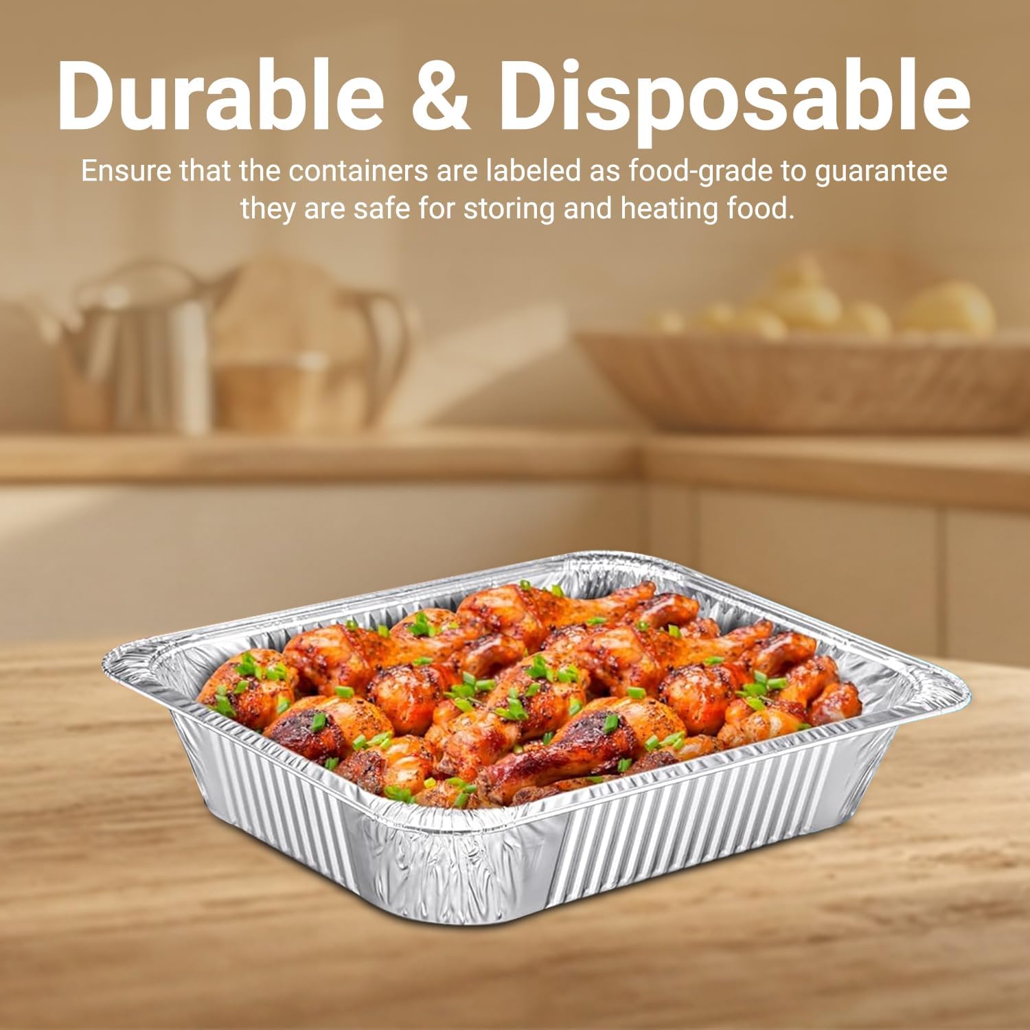 disposable aluminium rectangle containers 1850ml with lids heavy duty aluminum foil trays containers with board lids for cooking, roasting, baking pack of 20 pieces.