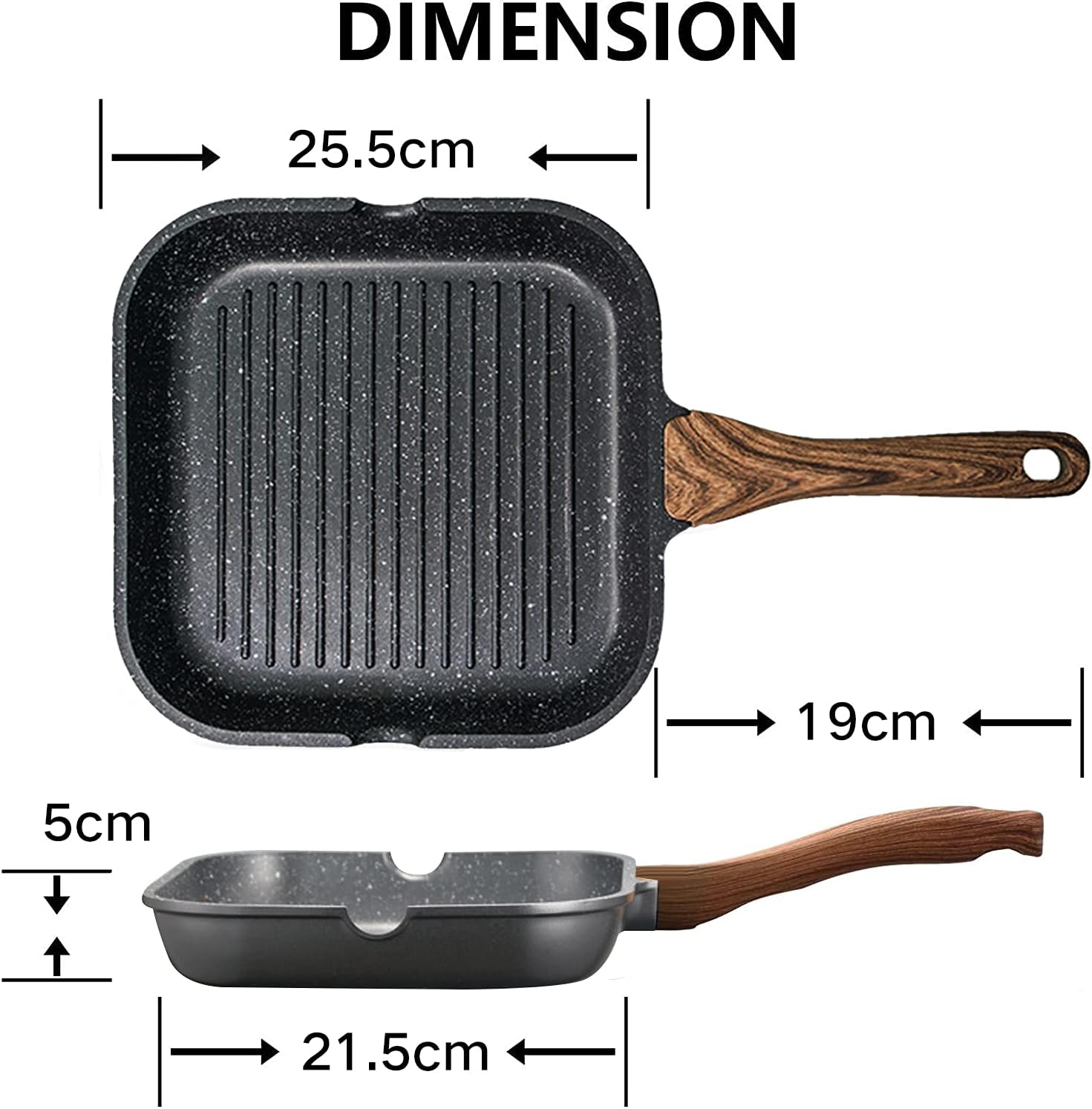 angju nonstick grill pan for stove tops with pour spouts induction compatible, granite coating, 10 inch(25cm), black