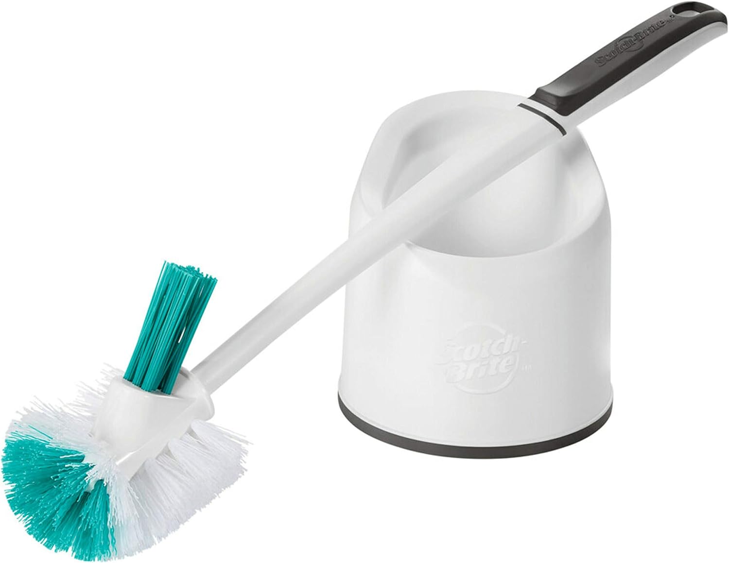 scotch brite holder set (with holder) toilet bowl & rim brush, 1 set/pack | cleaning brush with long handle | discreet washroom cleaner| compact round design | clears clogged toilets and drains