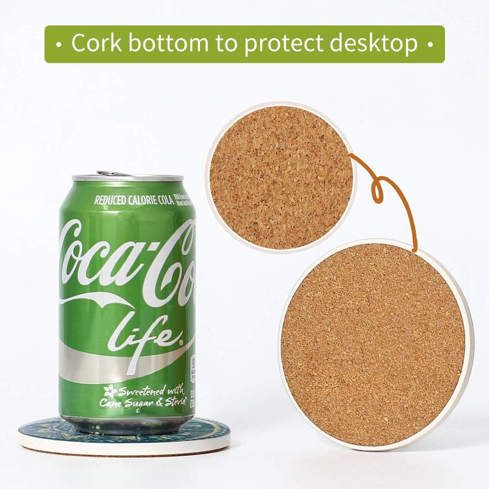 sulfar drink coasters absorbent ceramic coasters with cork base,prevent furniture from dirty and scratched, multicolor, ylyg 11