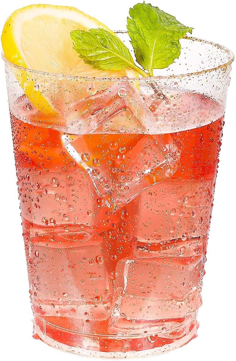 gold plastic cups, 20pcs gold plastic cups,10oz clear plastic cups tumblers, disposable gold glitter plastic cups, clear plastic cups tumblers, wedding,thanksgiving, party cups (20 pcs gold glitter)