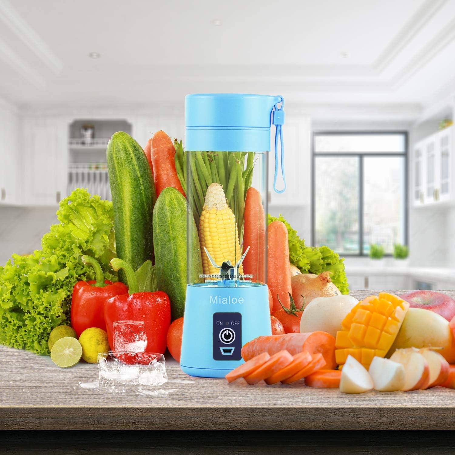 portable 6 blades in 3d juicer cup,updated version rechargeable juice blender magnetic secure switch electric fruit mixer for superb mixing 380ml (blue), large