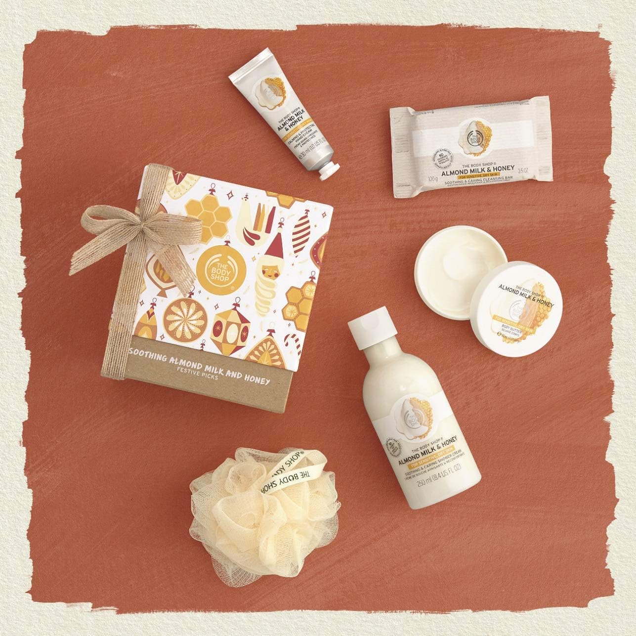 the body shop almond milk & honey gift set, enriched with community trade organic almond milk from spain, great for moisturizing sensitive skin, 5piece