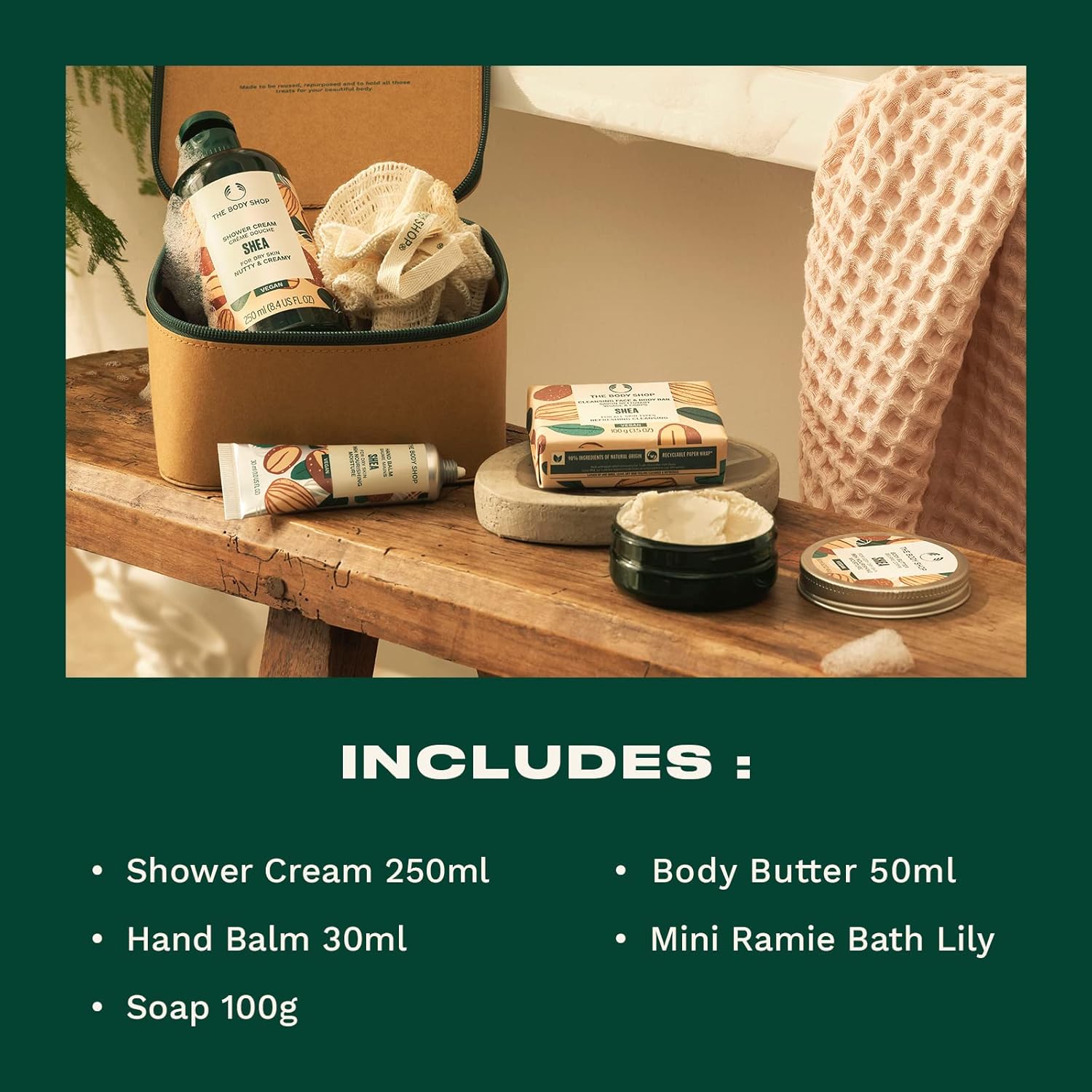 the body shop nutty & nourishing shea essentials gift set – hydrating & moisturizing vegan skincare treats for very dry skin – 5 items