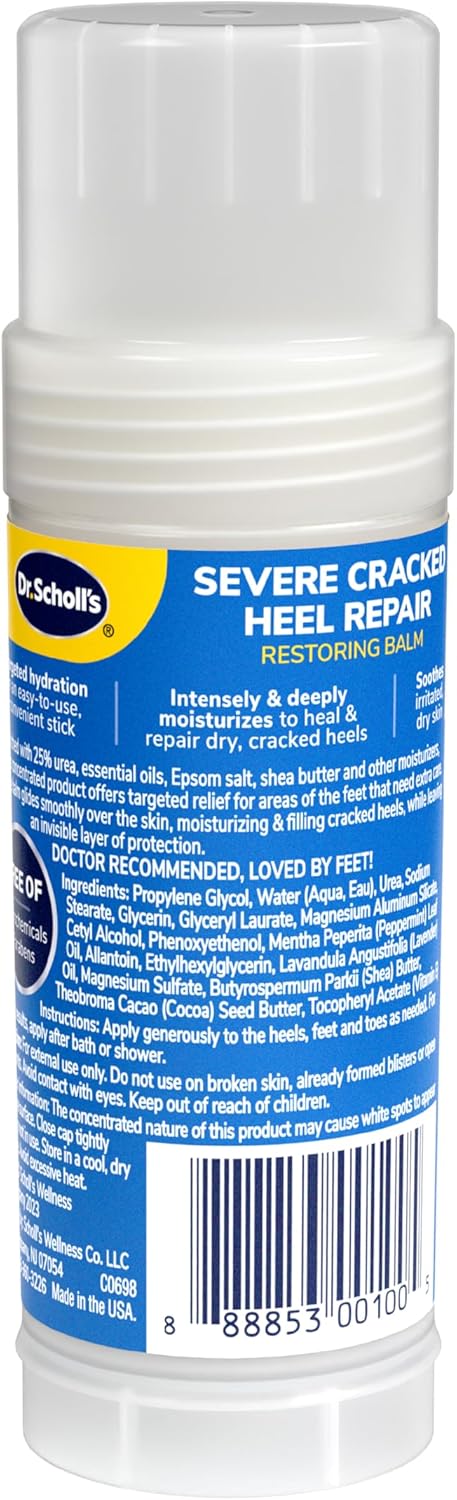 dr. scholl's severe cracked heel repair restoring balm 2.5oz, with 25% urea for dry, cracked feet, heals and moisturizes for healthy feet