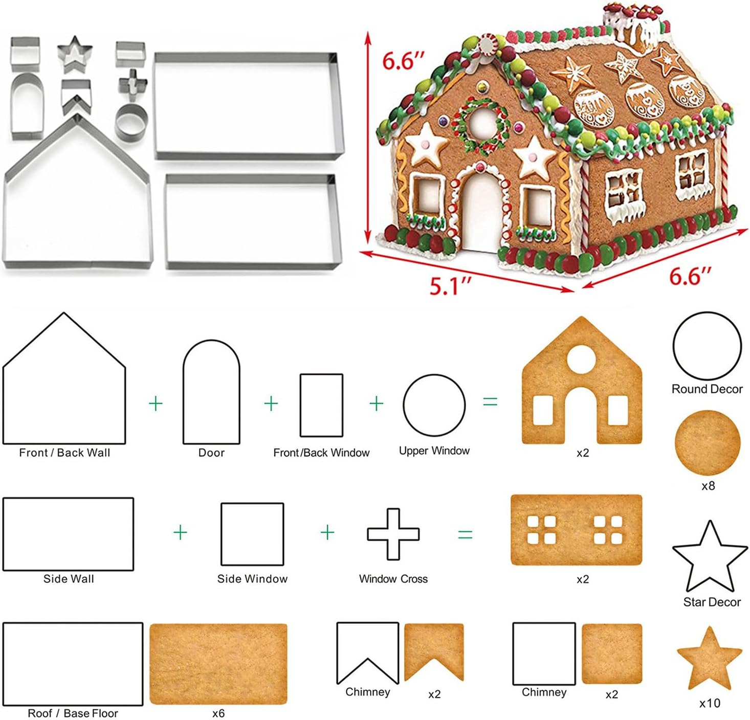 yxchome 10 piece 3d gingerbread house cookie cutters, gift box package christmas cookie cutter set