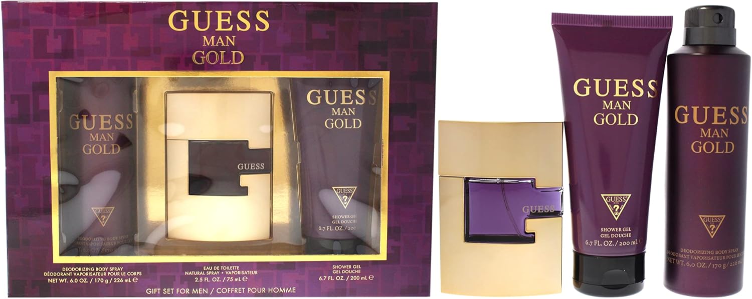 guess gold for men edt 75ml + 200ml sg + 226ml body spray set