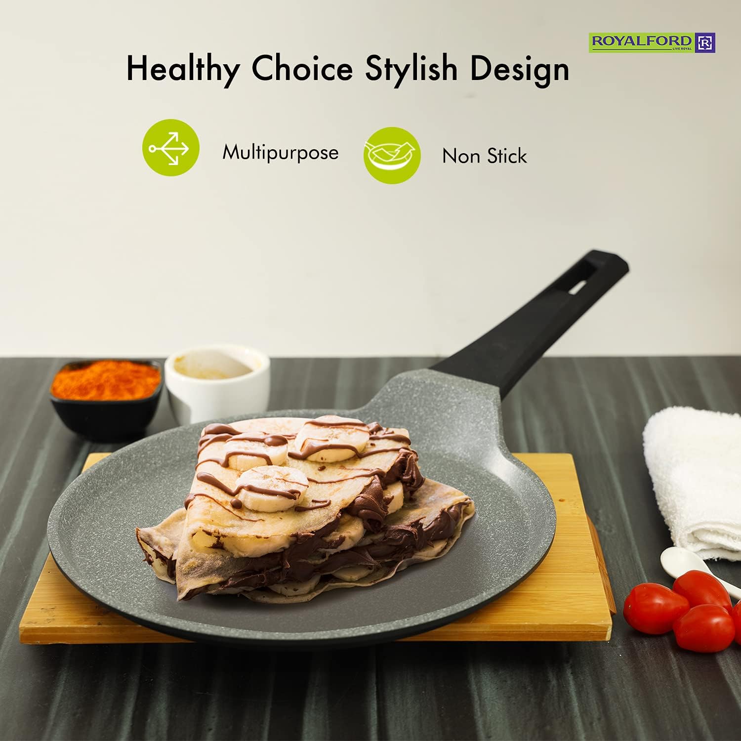 royalford 25 cm die cast crepe tawa, grey, rf8589