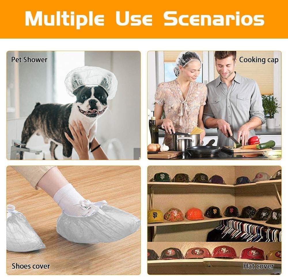 sky touch 100pcs shower cap disposable, bath caps thick waterproof high density elastic big hair caps for women, men, travel spa, hotel, hair solon, home use clear