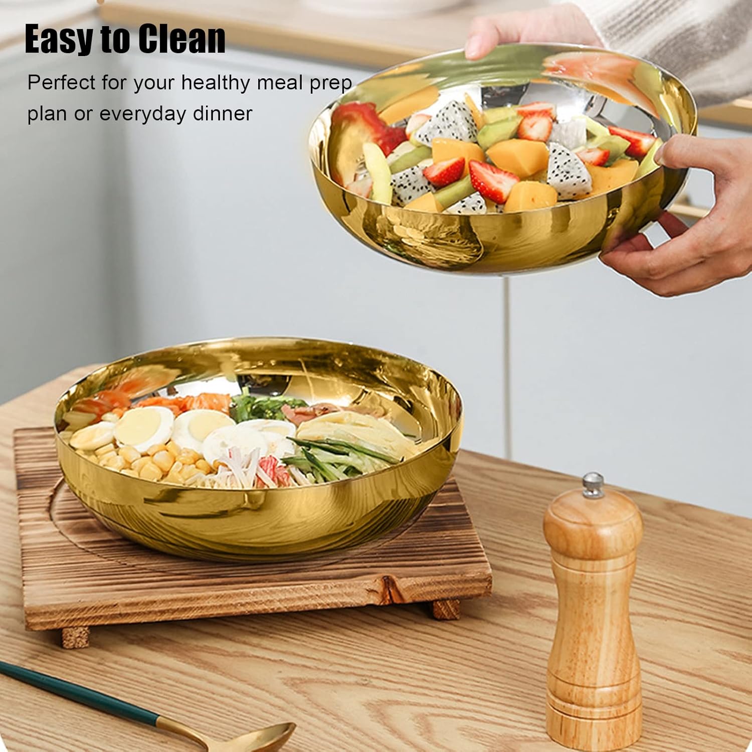 aisr mixing bowl, salad bowl thickened multi functional easy cleaning golden for noodle for restaurant for kitchen