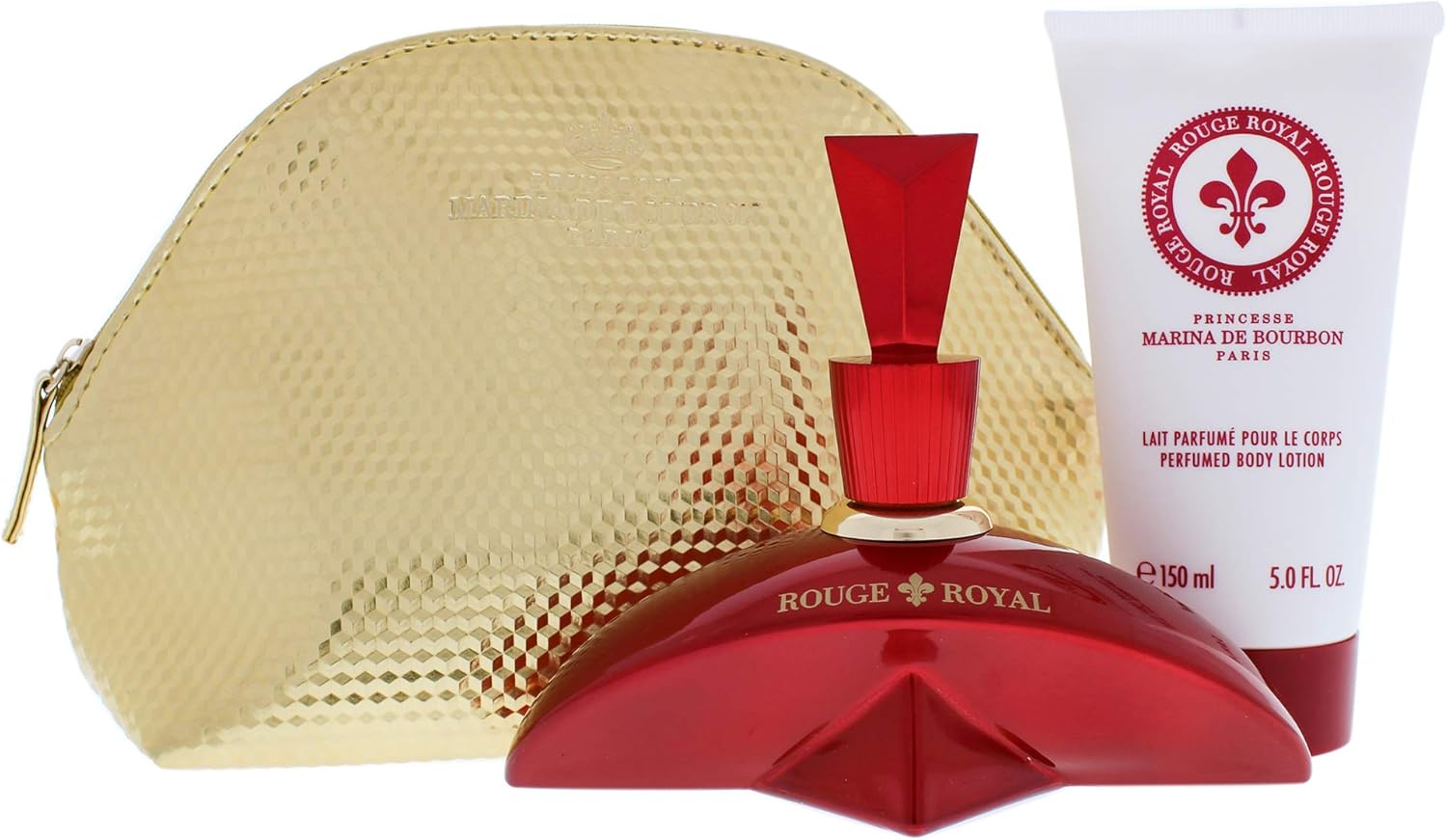 princesse marina de bourbon rouge royal for women 3 pc gift set 3.4oz edp spray, 5oz body lotion, pouch