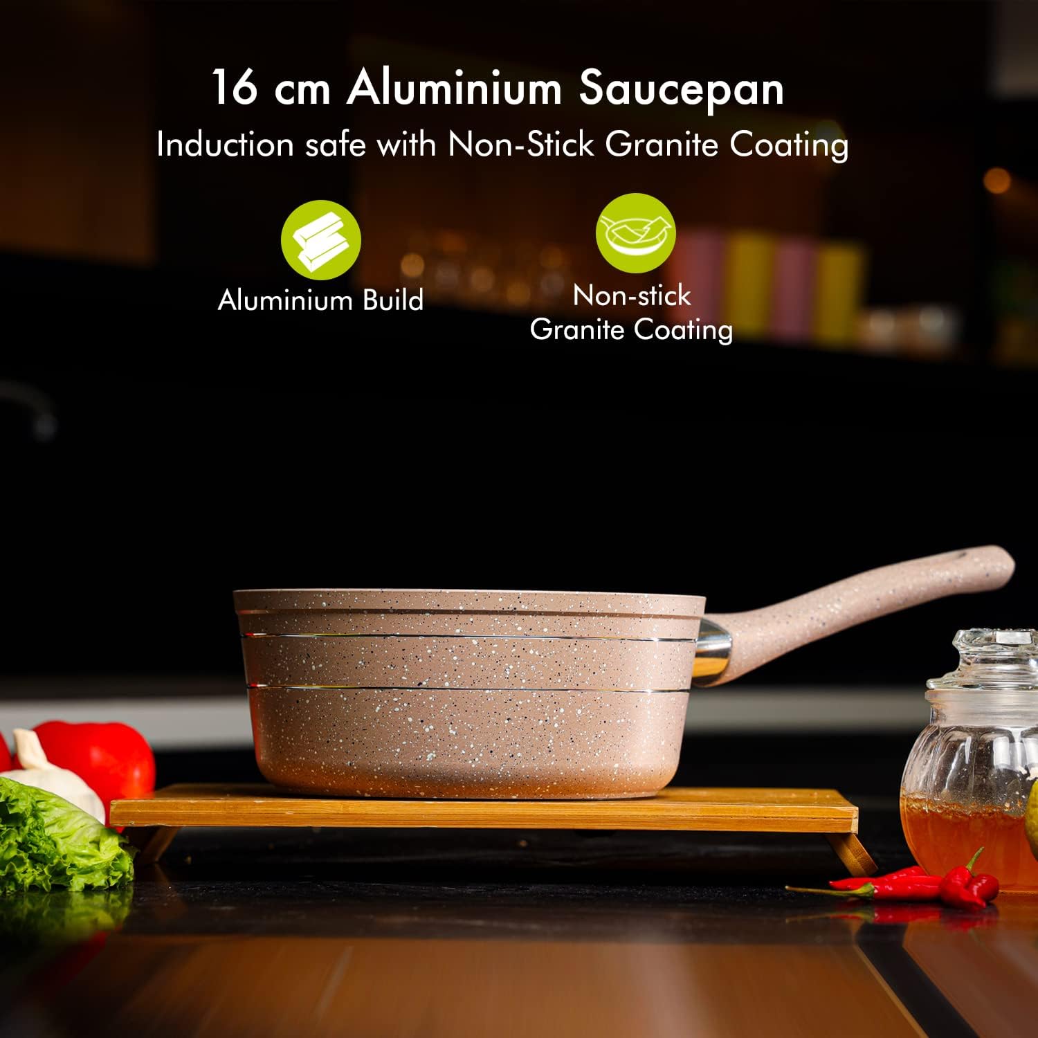 royalford 16cm granite coated smart saucepan/beige, multi