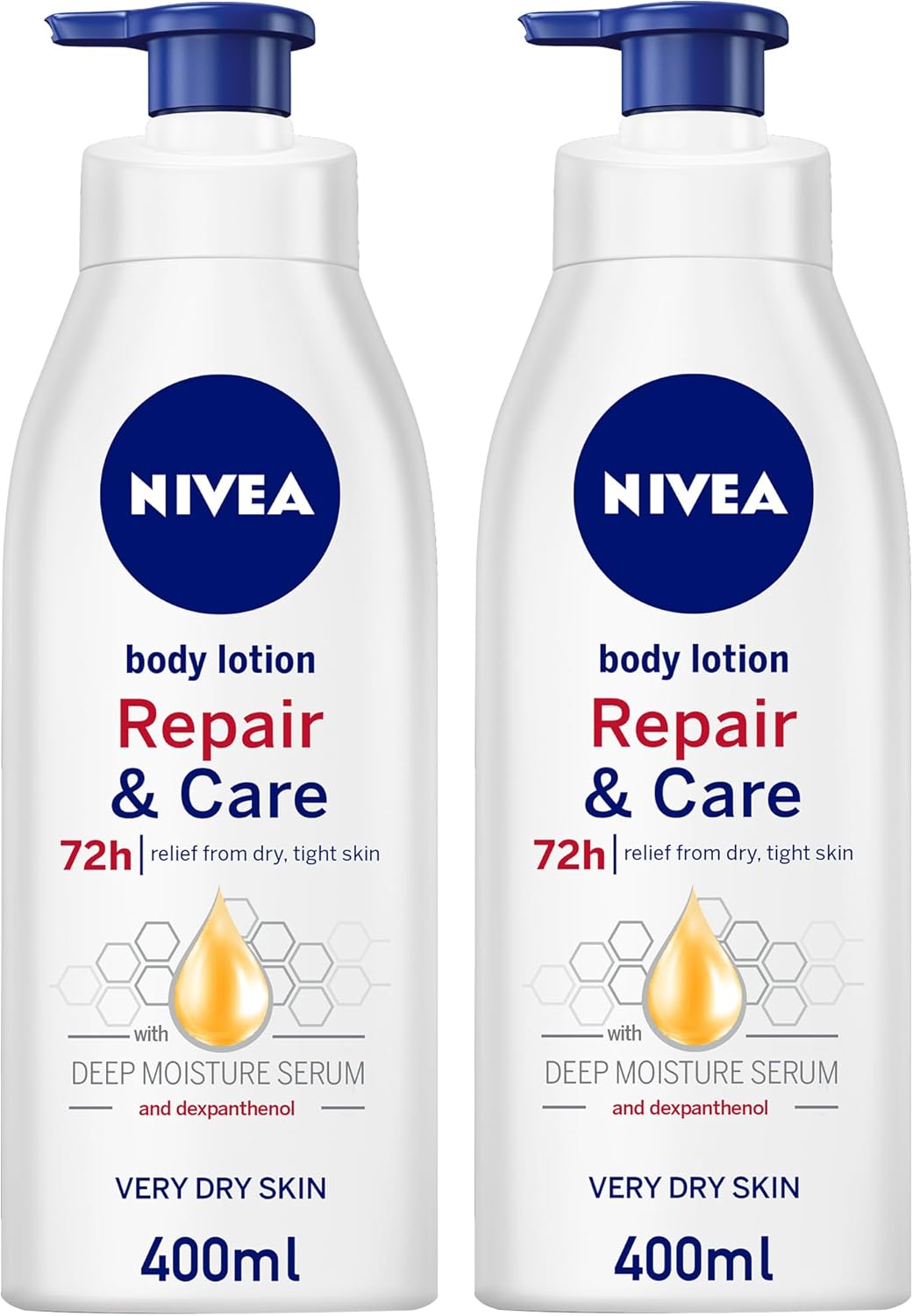 nivea body lotion very dry skin, moisturizing repair & care dexpantenol, 2x400ml