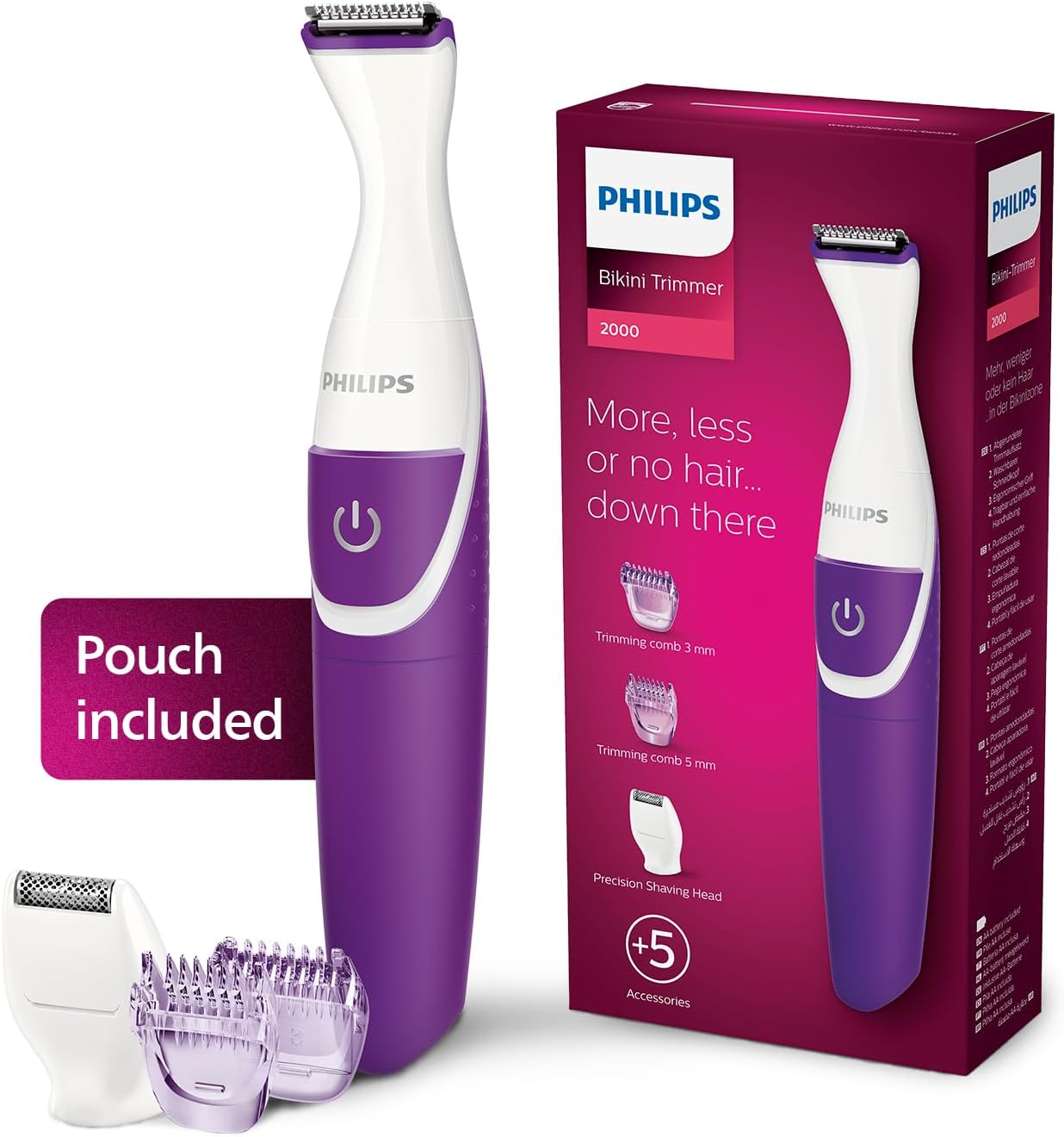philips essential bikini trimmer. trim. shave & style. mini shaving head included. portable. battery , brt38315, whitepurple