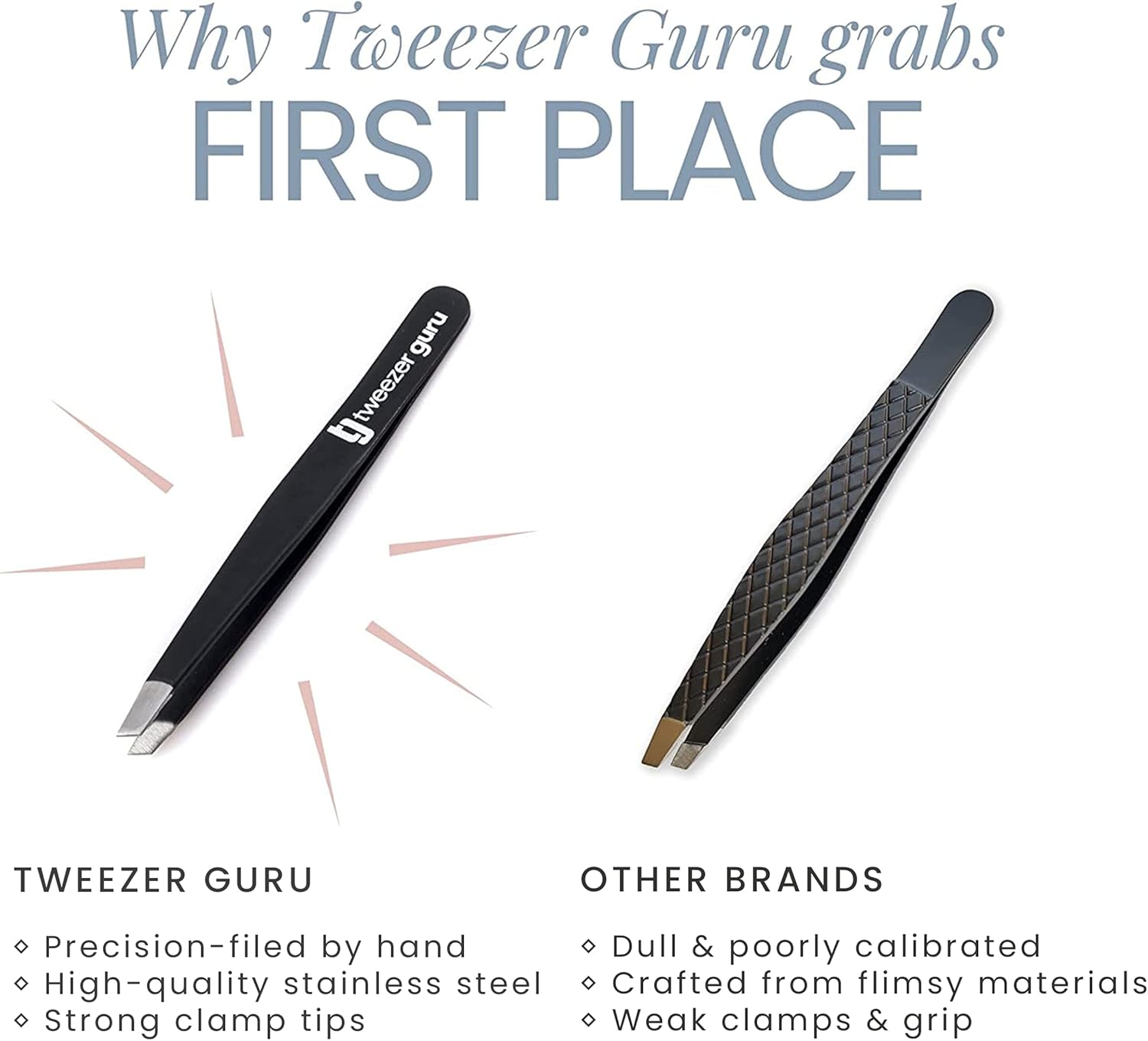 tweezer guru tweezers for women slant pointed precision tweezers for eyebrows & ingrown hair removal blackhead and splinter tweezer with sharp needle nose point for plucking (black)