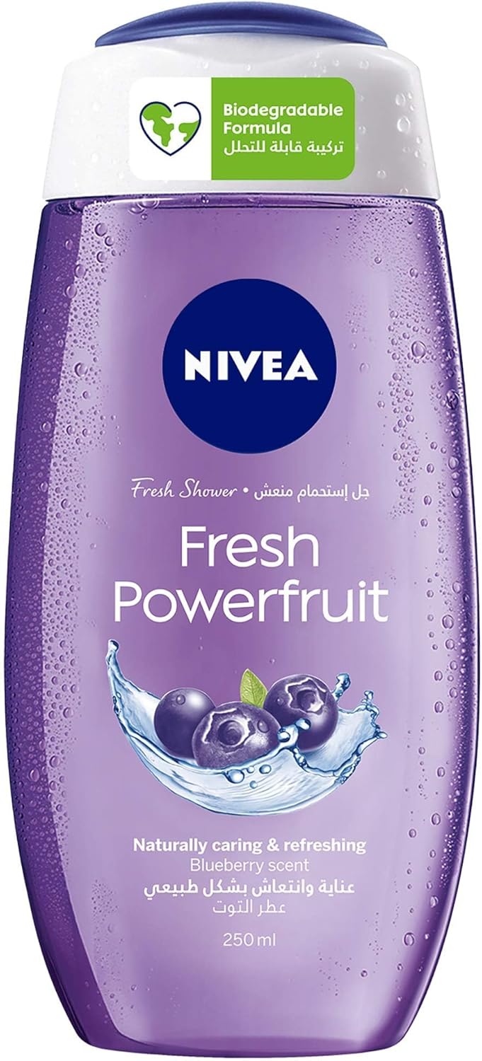 nivea fresh powerfruit shower gel, wild berry scent, 250 ml