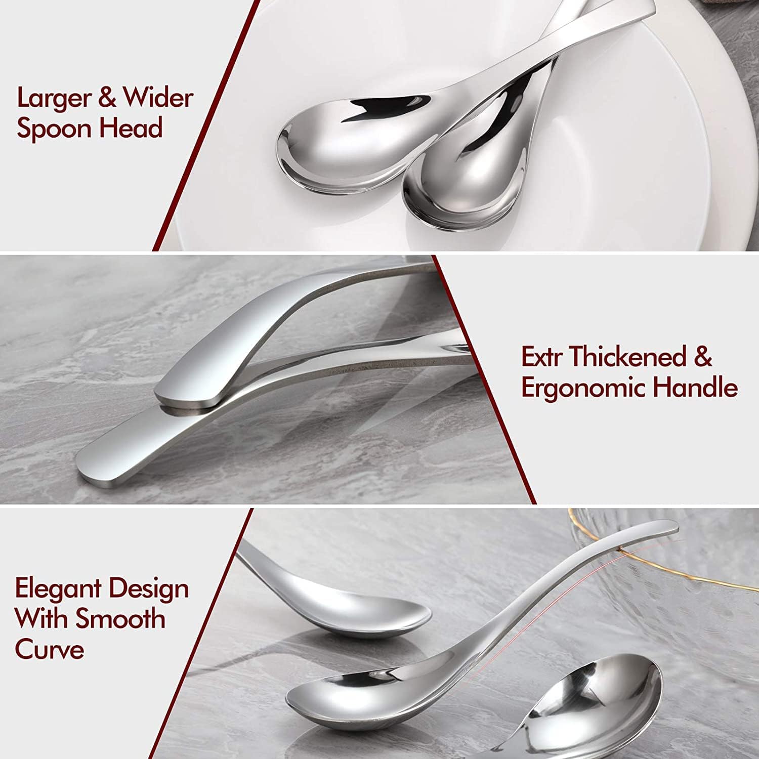 funito thick heavy weight soup spoons, stainless steel soup spoons, table spoons, set of 4