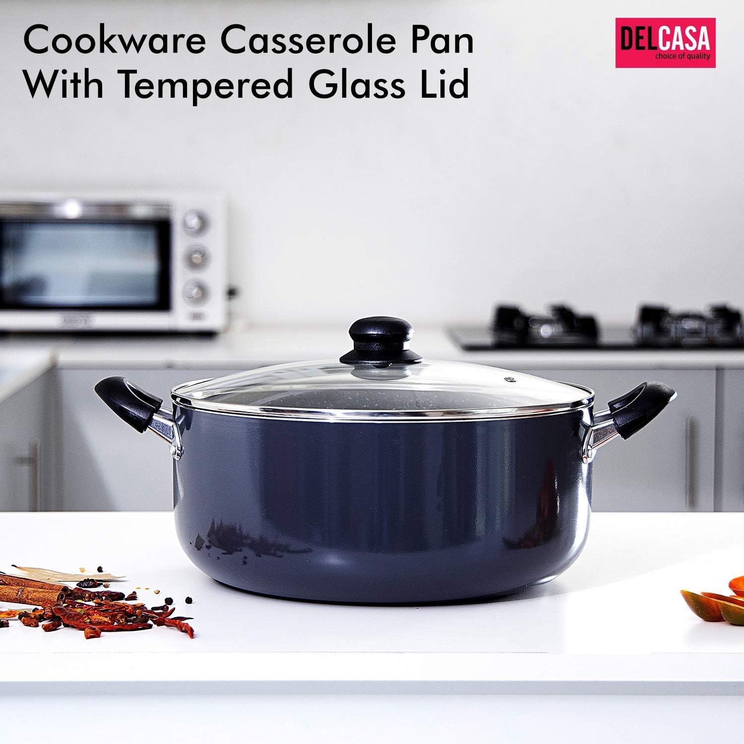 delcasa dc1572 24cm non stick casserole stock pot with glass lid aluminium cookware pan induction safe saucepan with durable non stick granite coating stock pot with glass lid, multi colour