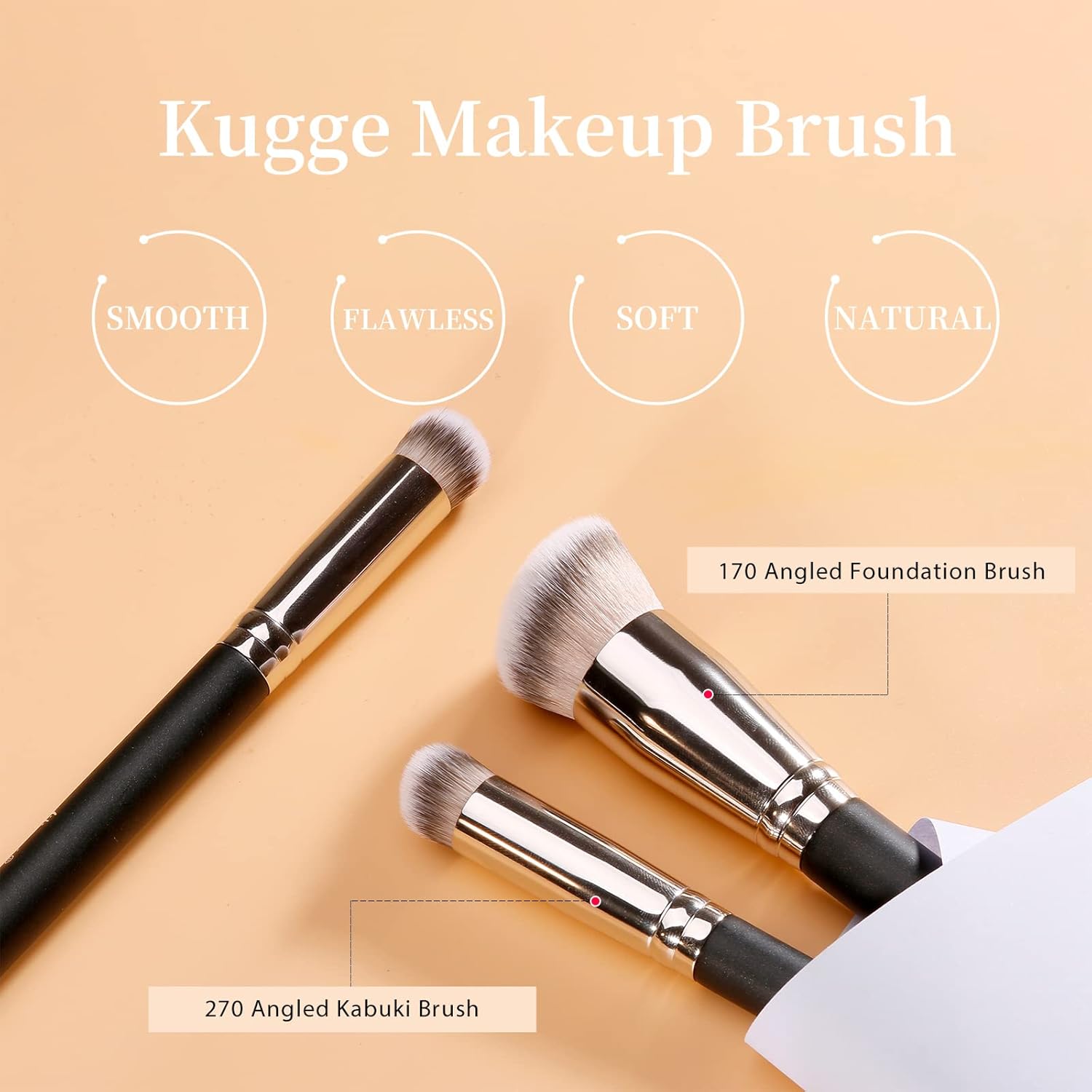 kugge under eye concealer brush & foundation brush for liquid makeup, 2pcs dense synthetic angled kabuki blending makeup brush, for liquid, cream and setting powder