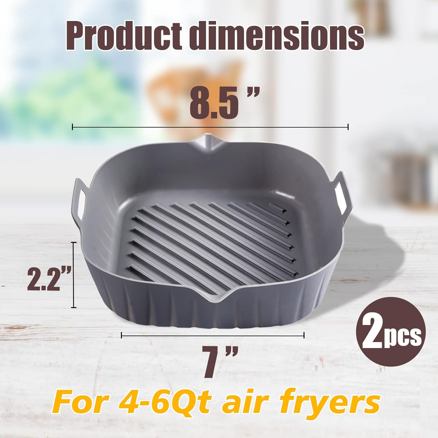 golden associate silicone liners square 8 inches for air fryer, 2 pcs non stick food grade reusable silicone pot baking tray basket bowl oven air fryer accessories, assorted color.
