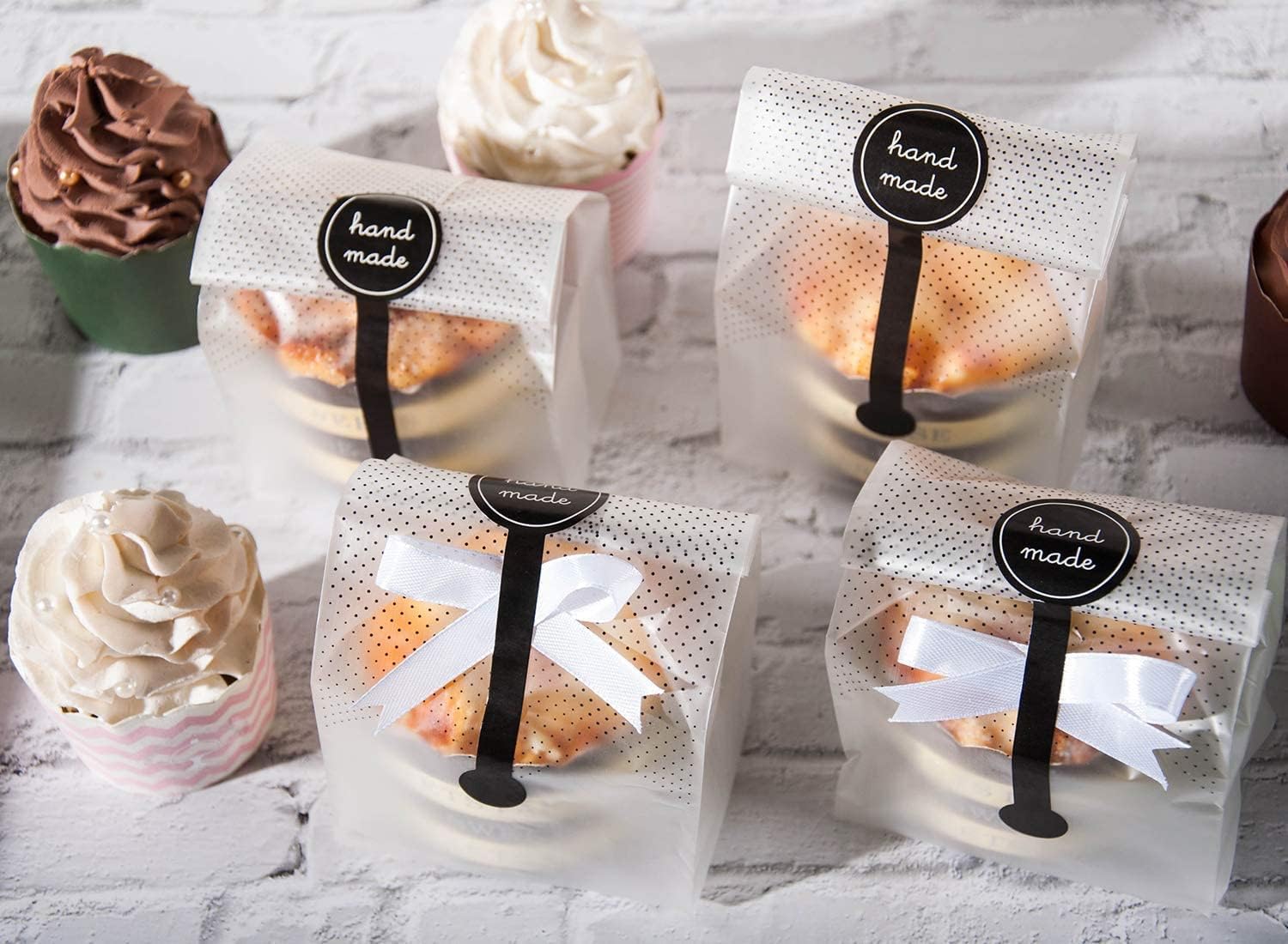 ecvv 100pcs bread packaging bags translucent plastic bags cellophane pastry treat bags valentine gift bags for candies cookies chocolate with stickers