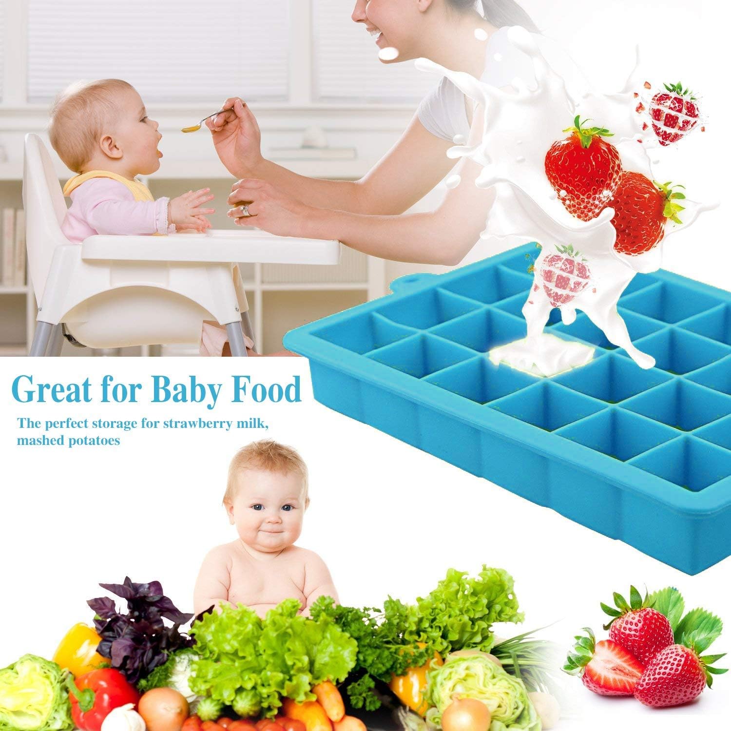 masroo ice cube trays 3 pack, top1shop silicone ice tray with removable lid easy release flexible ice cube molds 24 cubes per tray for cocktail, whiskey, baby food, chocolate, bpa free