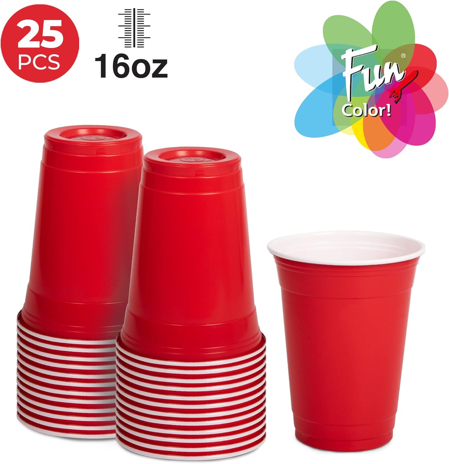 fun by al bayader فن plastic party cups 16oz red plastic cups sturdy red plastic party cups birthday party cups for all occasions, 475ml cups 25pieces