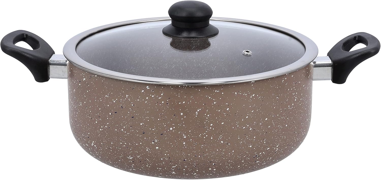 delcasa granite coated non stick smart cookware set 9pcs dc1577bge induction compatible 26cm casserole + lid 20cm casserole + lid, 26cm frypan, 24cm wok pan,16cm saucepan