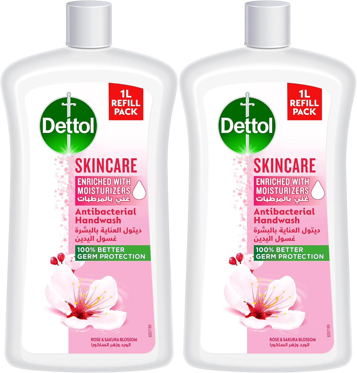 dettol skincare hand wash liquid soap refill, rose & sakura blossom fragrance, 1l, pack of 2