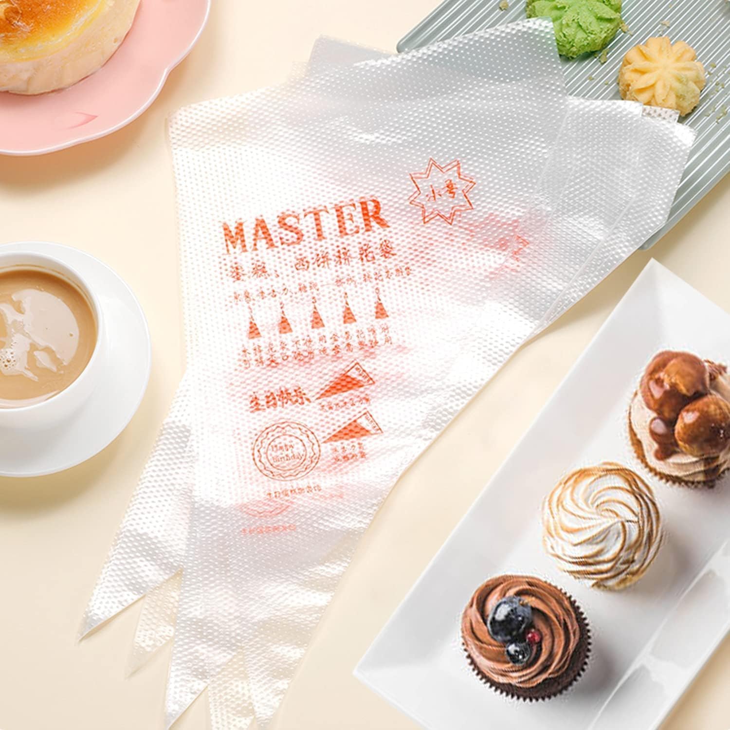 mumoo bear 100 pieces plastic pastry bags disposable icing piping bags for cake cookie desserts icing cupcakes decoration, white, bag 100pc