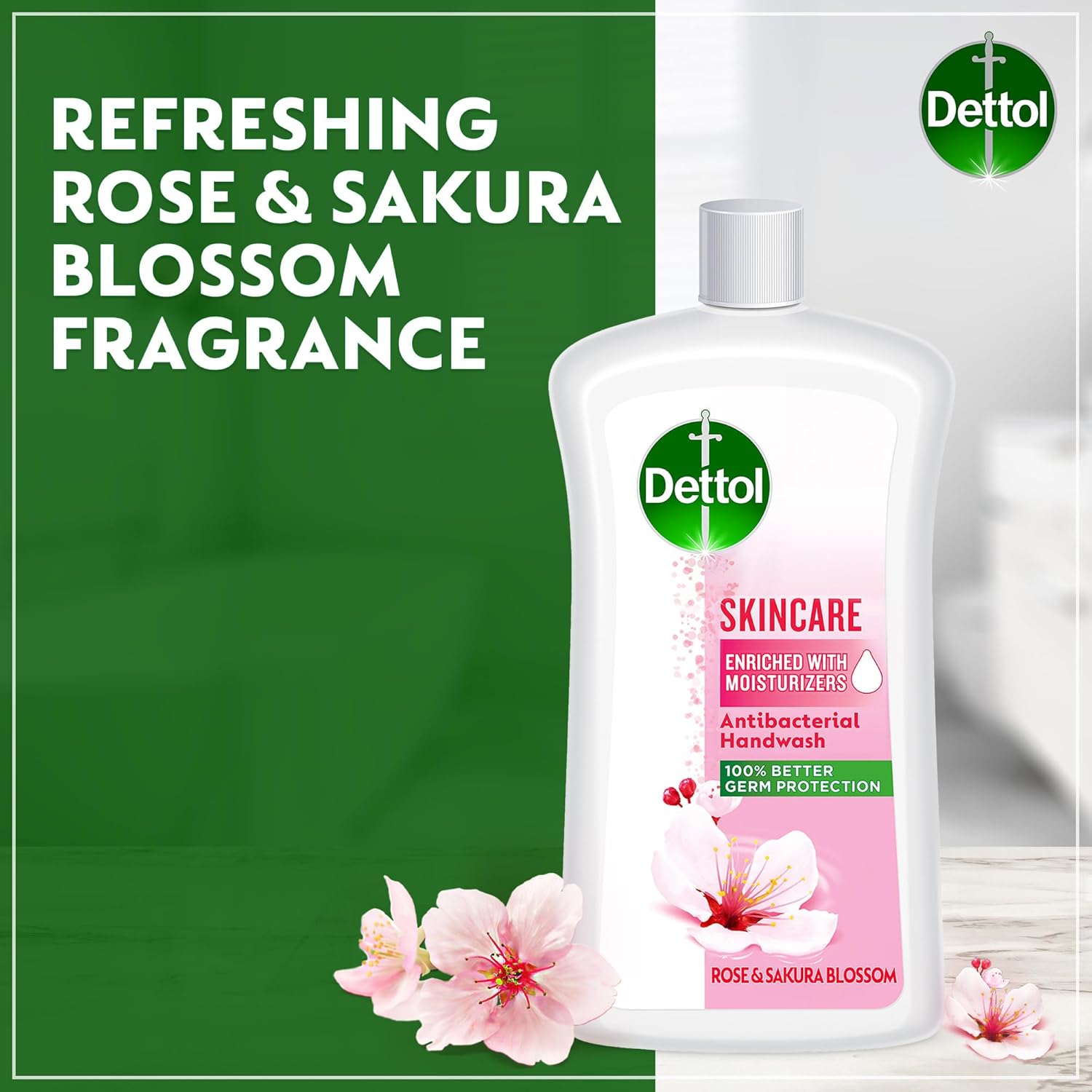 dettol skincare handwash liquid soap refill rose & sakura blossom fragrance 1litre