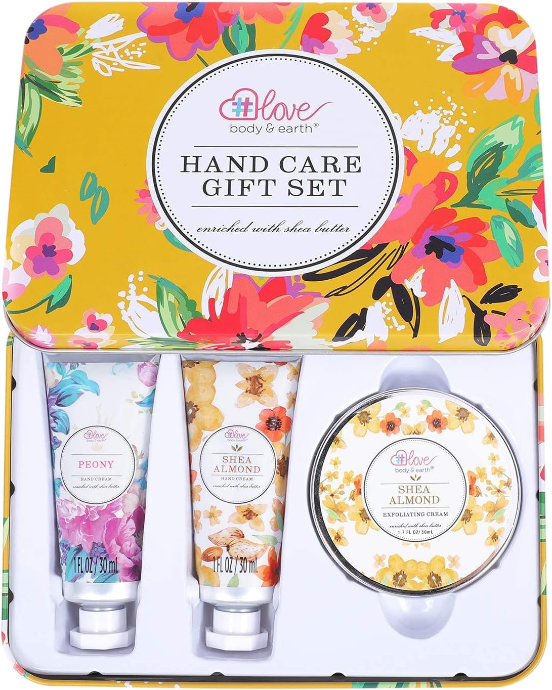 body & earth # love hand cream gift set hand care set with shea butter, travel size hand lotion set for women, skin care gift set includes 2 hand cream exfoliating cream, gift box for women birthday